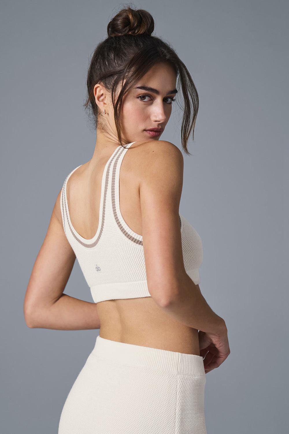 Sujetador Deportivo Alo Yoga Tennis Club Sweater Knit Mujer Ivory / Gravel | Mexico  UTI-253918