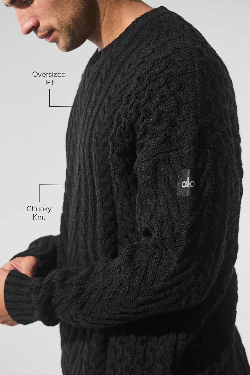 Suéteres Alo Yoga Cable Knit Crew Neck Hombre Negros | Mexico  FER-017953