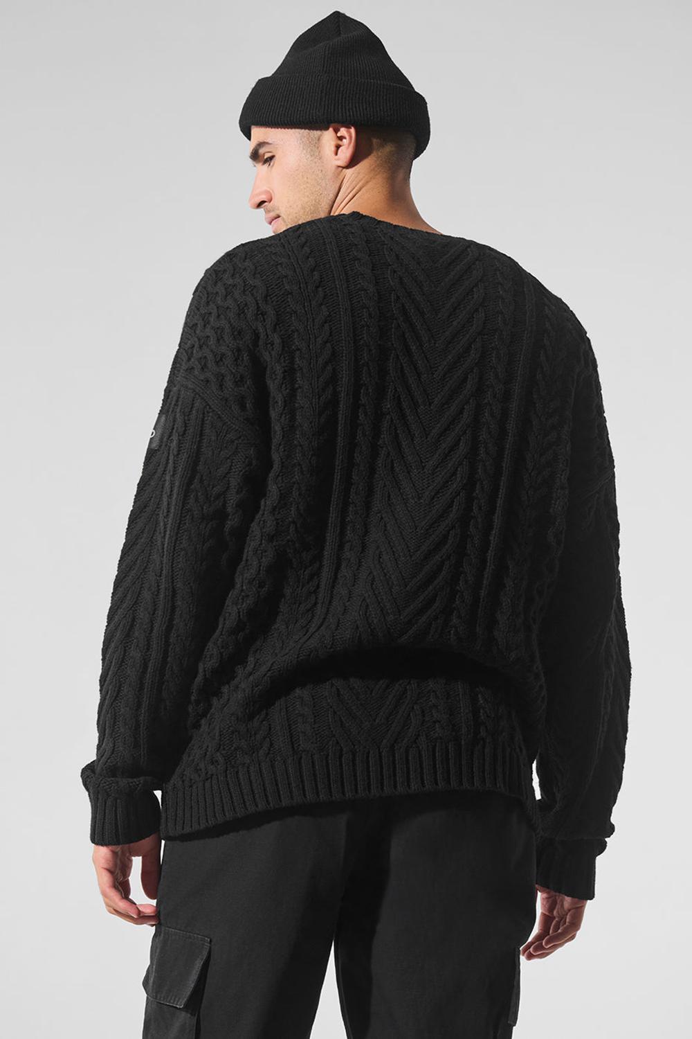 Suéteres Alo Yoga Cable Knit Crew Neck Hombre Negros | Mexico  FER-017953