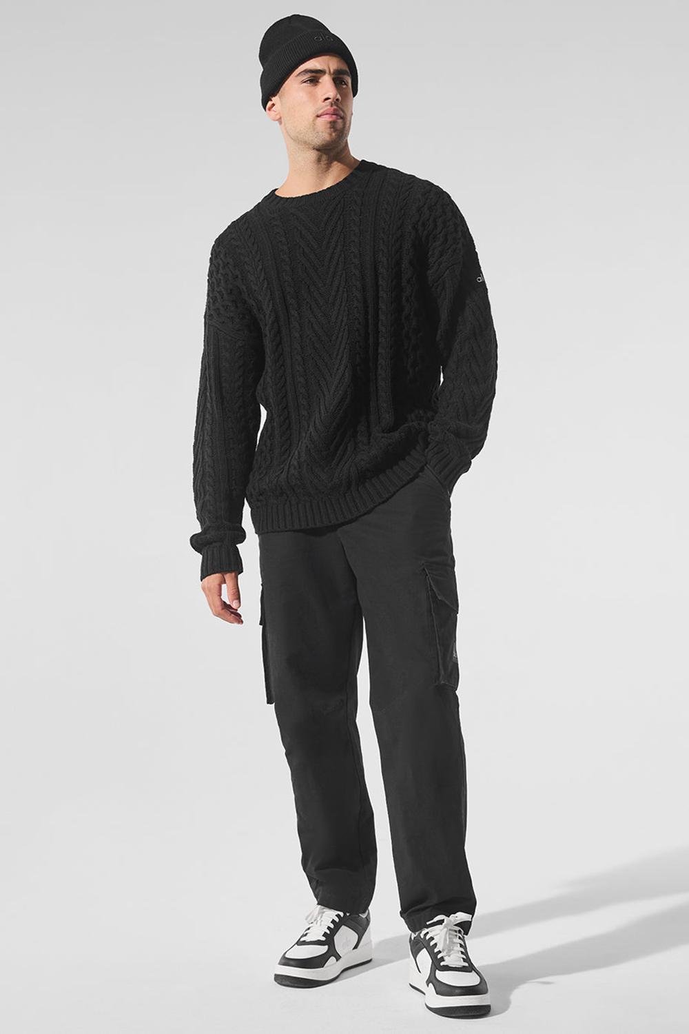 Suéteres Alo Yoga Cable Knit Crew Neck Hombre Negros | Mexico  FER-017953