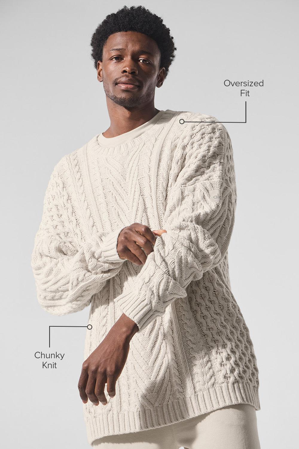 Suéteres Alo Yoga Cable Knit Crew Neck Hombre Bone | Mexico  SXY-247539