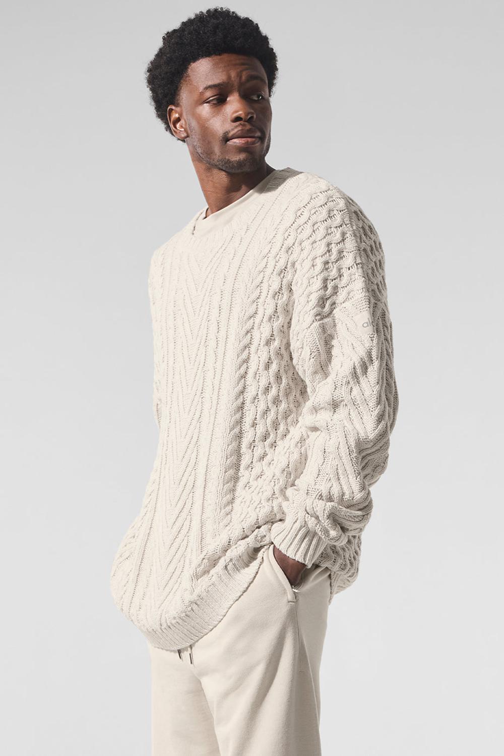 Suéteres Alo Yoga Cable Knit Crew Neck Hombre Bone | Mexico  SXY-247539