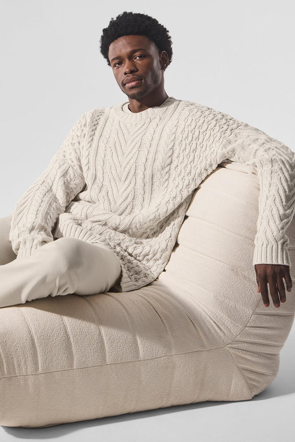 Suéteres Alo Yoga Cable Knit Crew Neck Hombre Bone | Mexico  SXY-247539