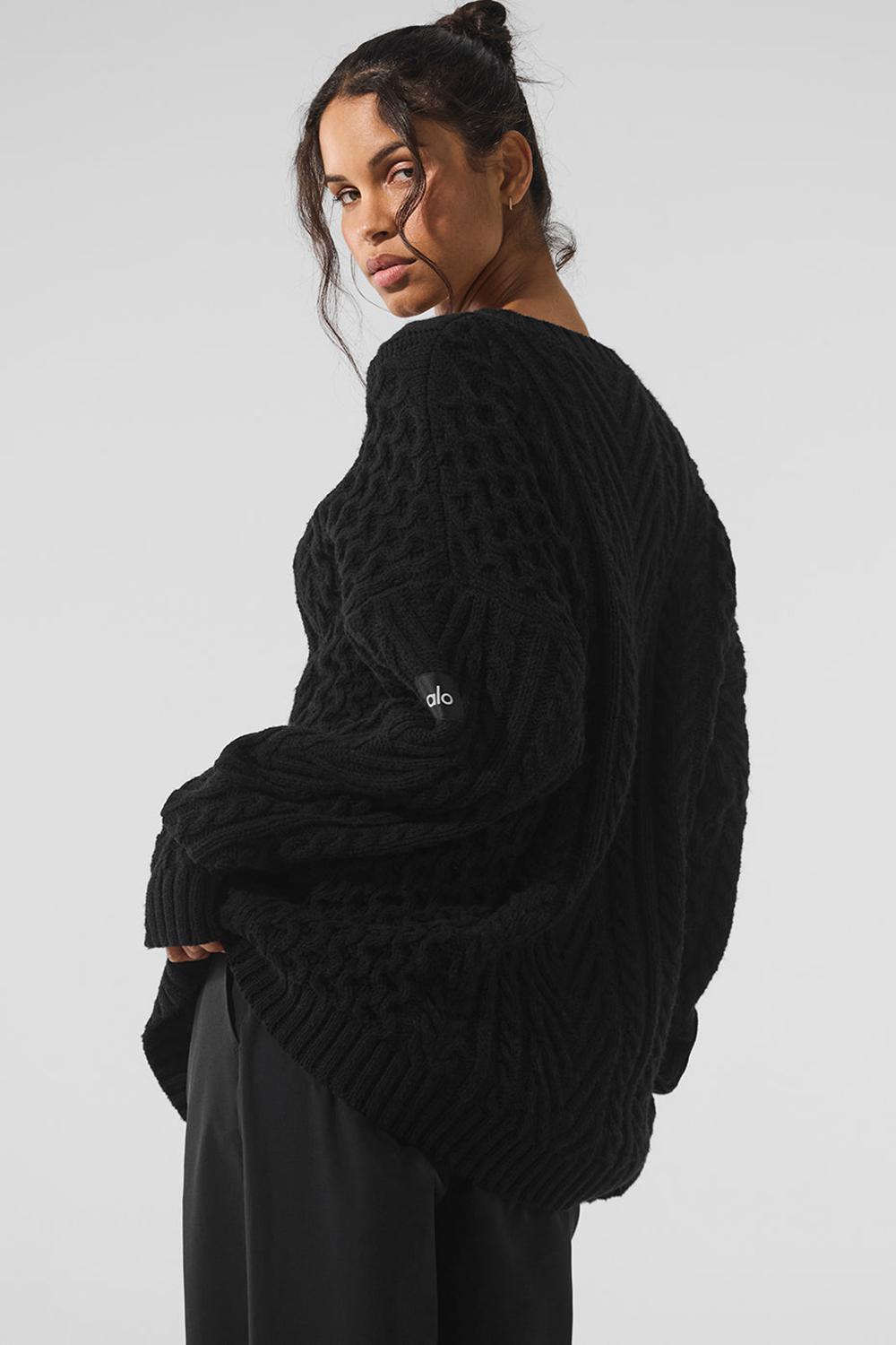 Suéteres Alo Yoga Cable Knit Crew Neck Mujer Negros | Mexico  XQI-825130