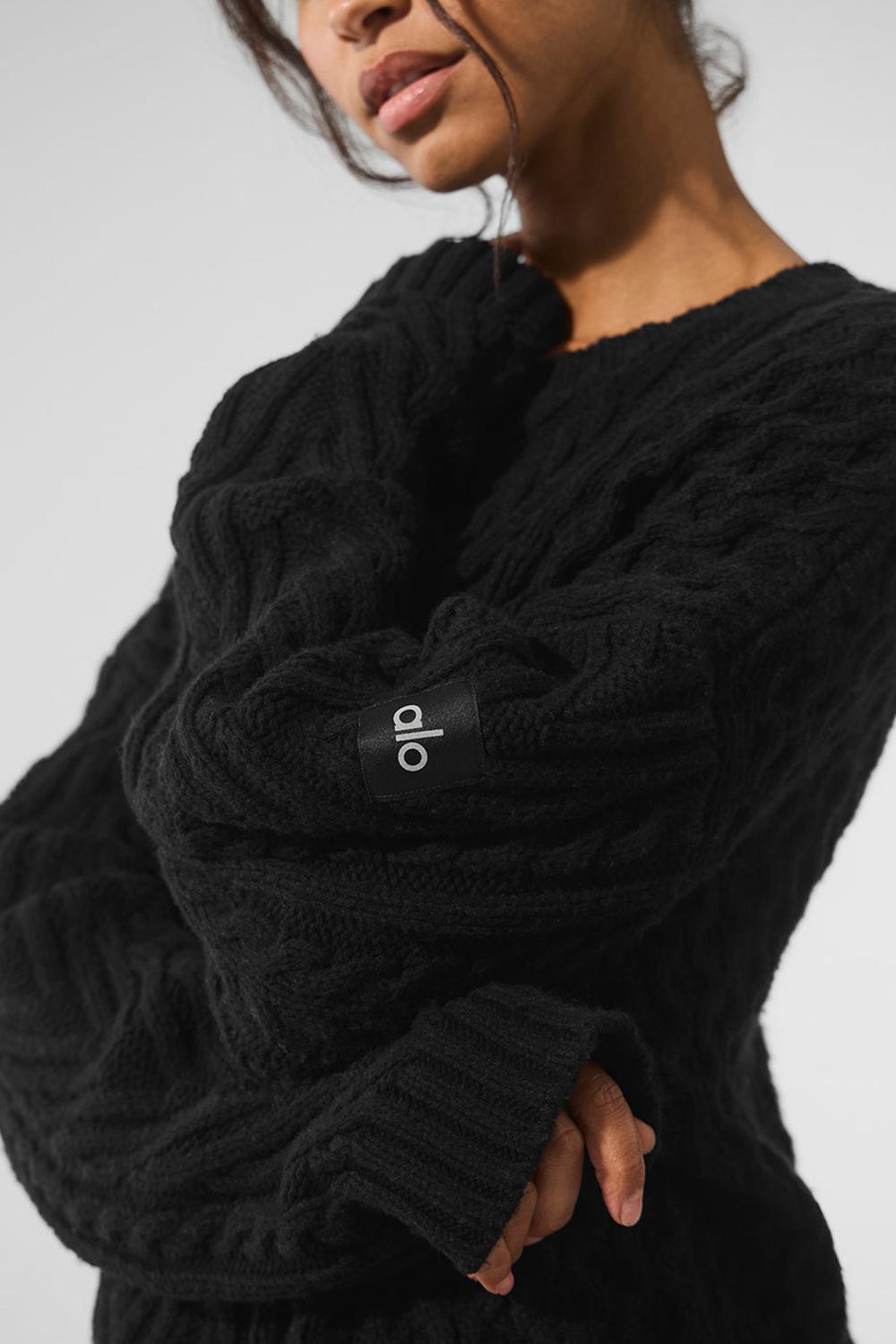 Suéteres Alo Yoga Cable Knit Crew Neck Mujer Negros | Mexico  XQI-825130