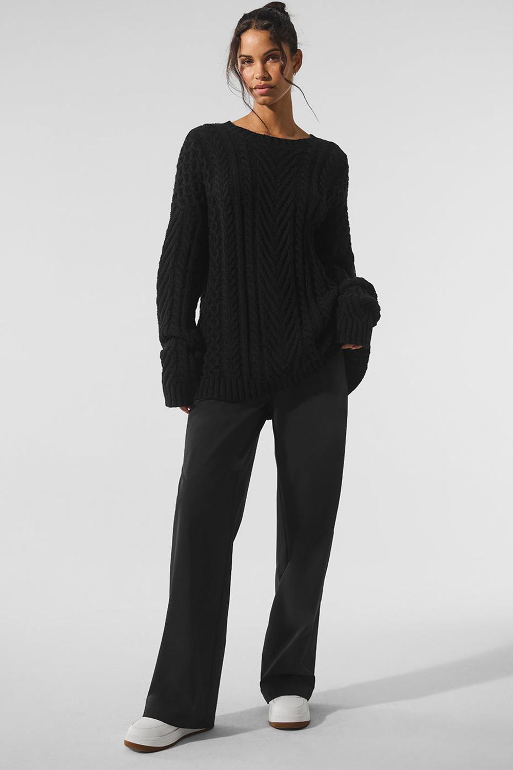 Suéteres Alo Yoga Cable Knit Crew Neck Mujer Negros | Mexico  XQI-825130