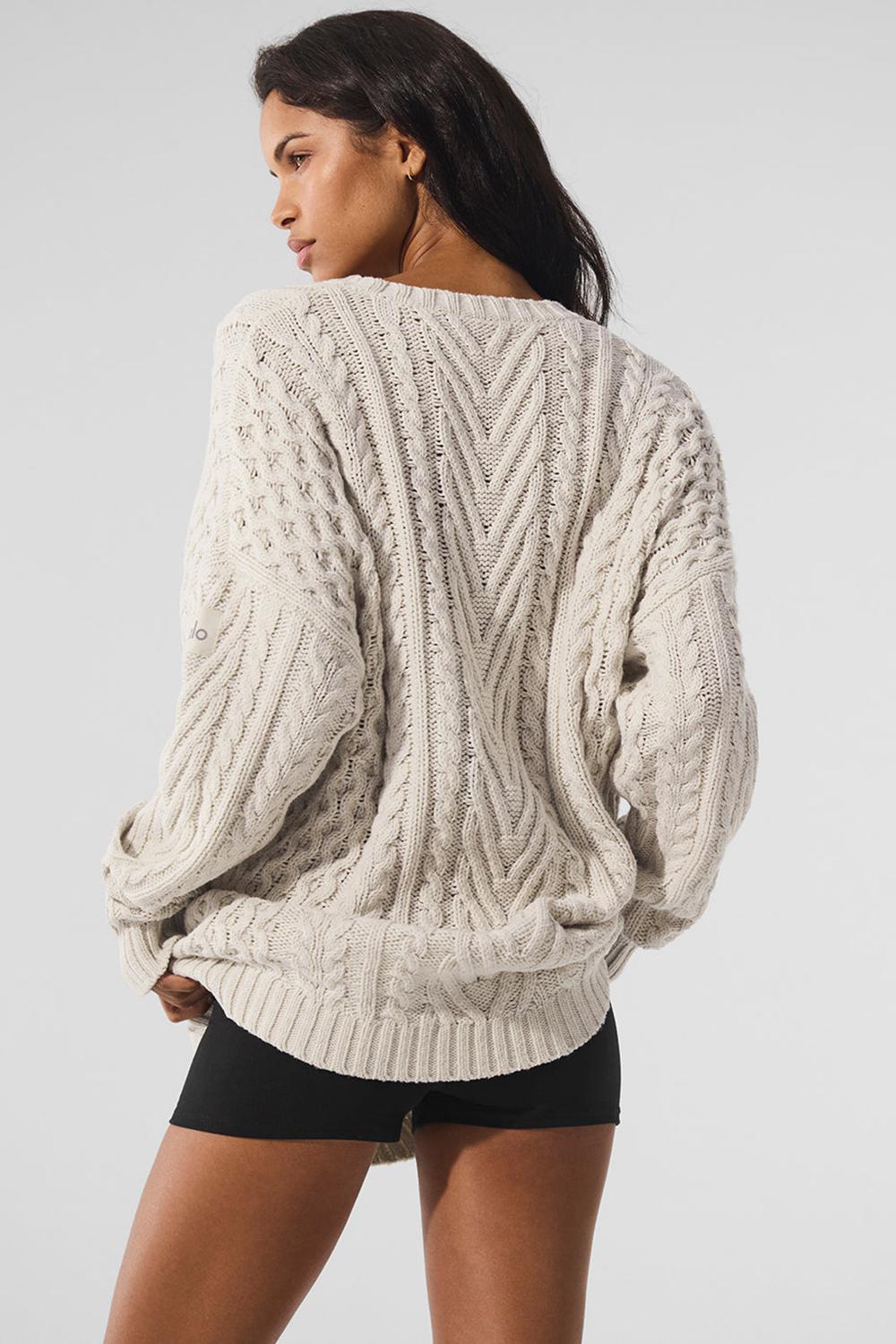 Suéteres Alo Yoga Cable Knit Crew Neck Mujer Bone | Mexico  HIL-017298