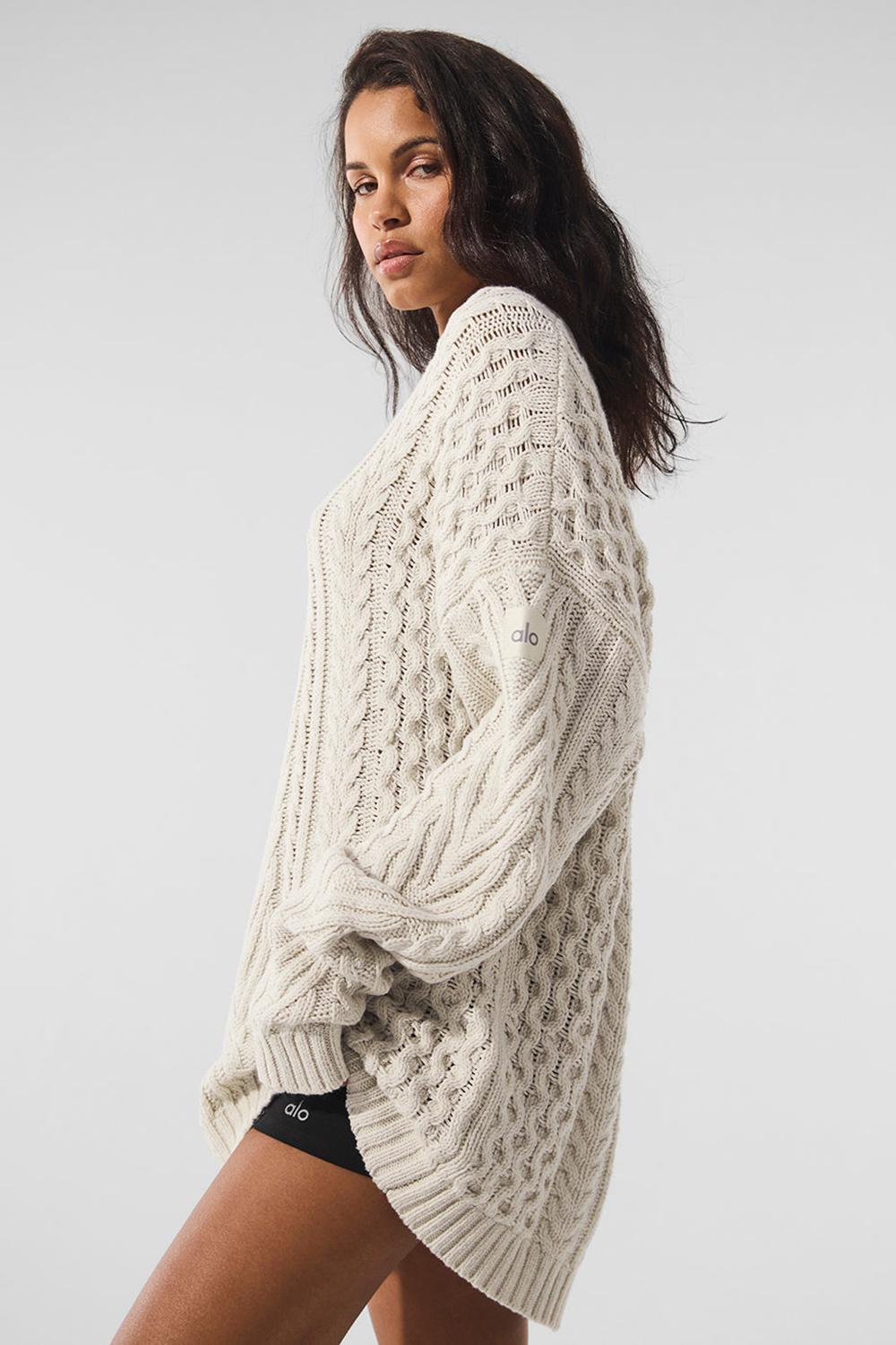 Suéteres Alo Yoga Cable Knit Crew Neck Mujer Bone | Mexico  HIL-017298