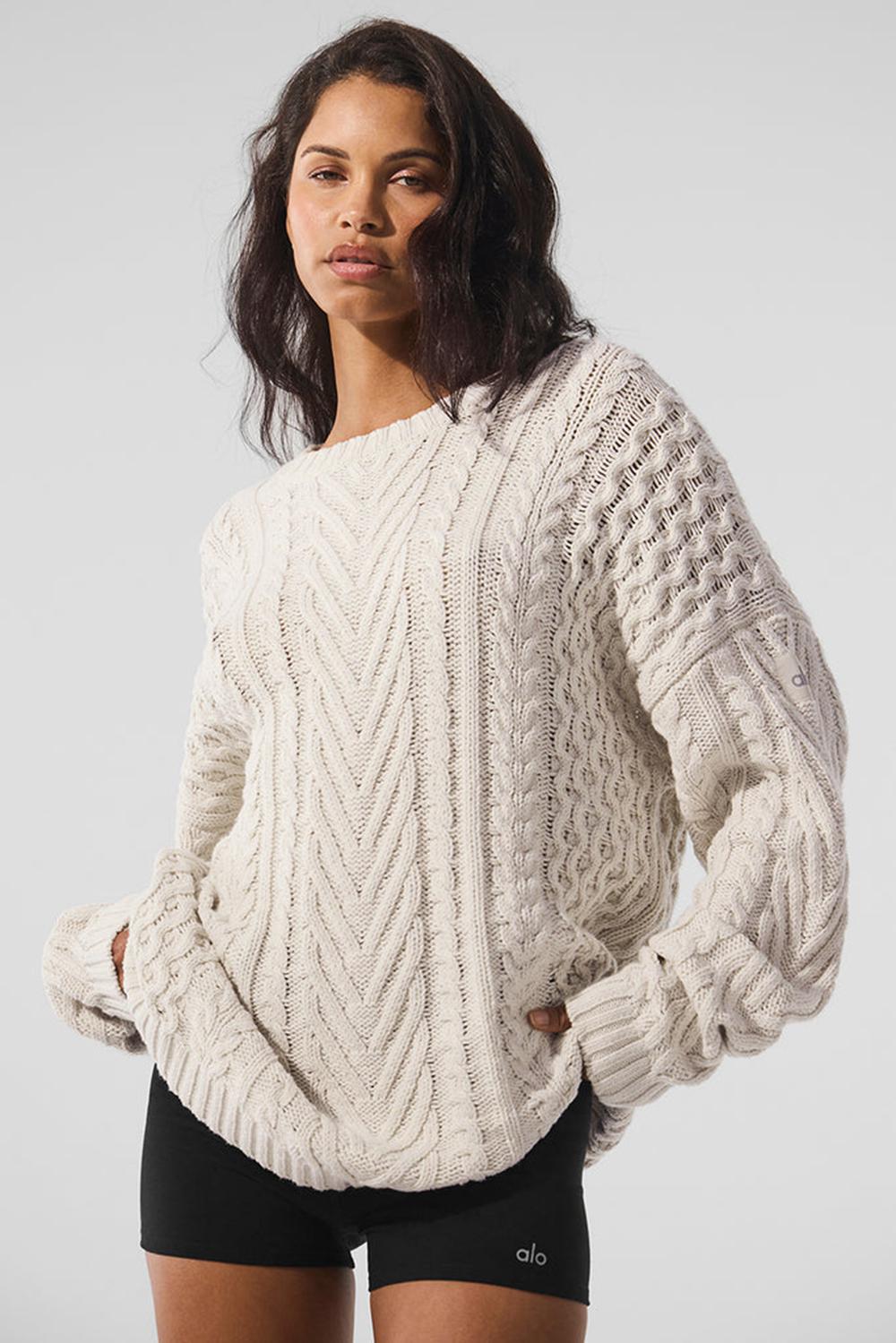 Suéteres Alo Yoga Cable Knit Crew Neck Mujer Bone | Mexico  HIL-017298