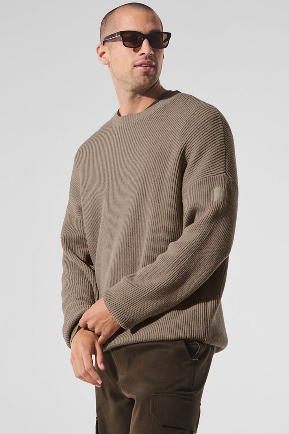Suéteres Alo Yoga Domain Rib Knit Crew Hombre Gravel | Mexico  YID-540139