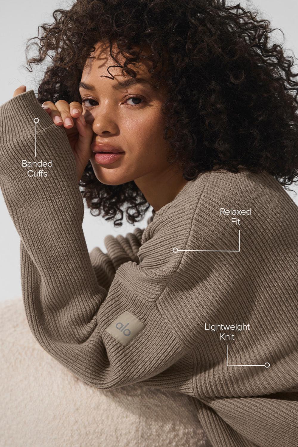 Suéteres Alo Yoga Domain Rib Knit Crew Mujer Gravel | Mexico  EGO-219356