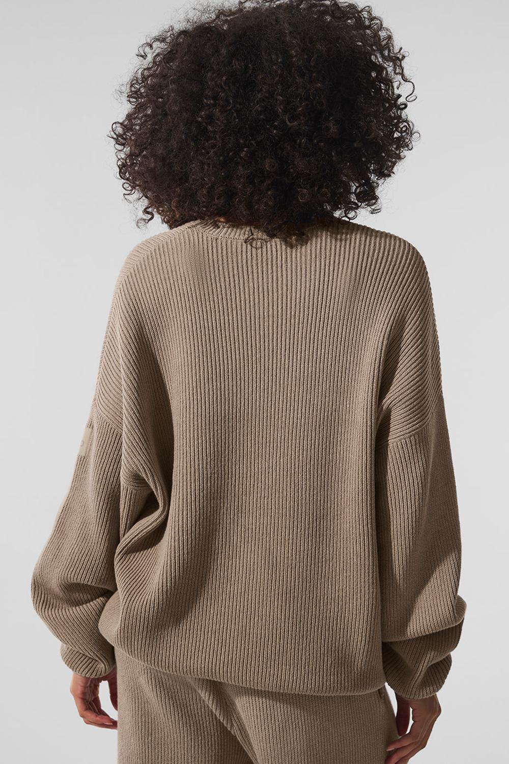 Suéteres Alo Yoga Domain Rib Knit Crew Mujer Gravel | Mexico  EGO-219356
