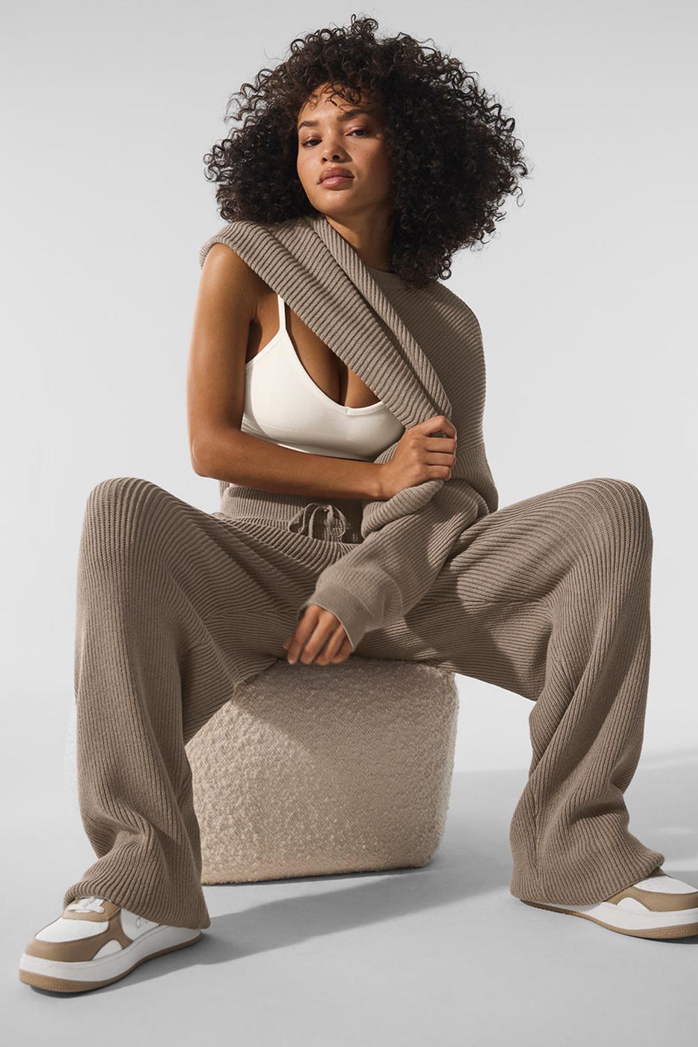 Suéteres Alo Yoga Domain Rib Knit Crew Mujer Gravel | Mexico  EGO-219356