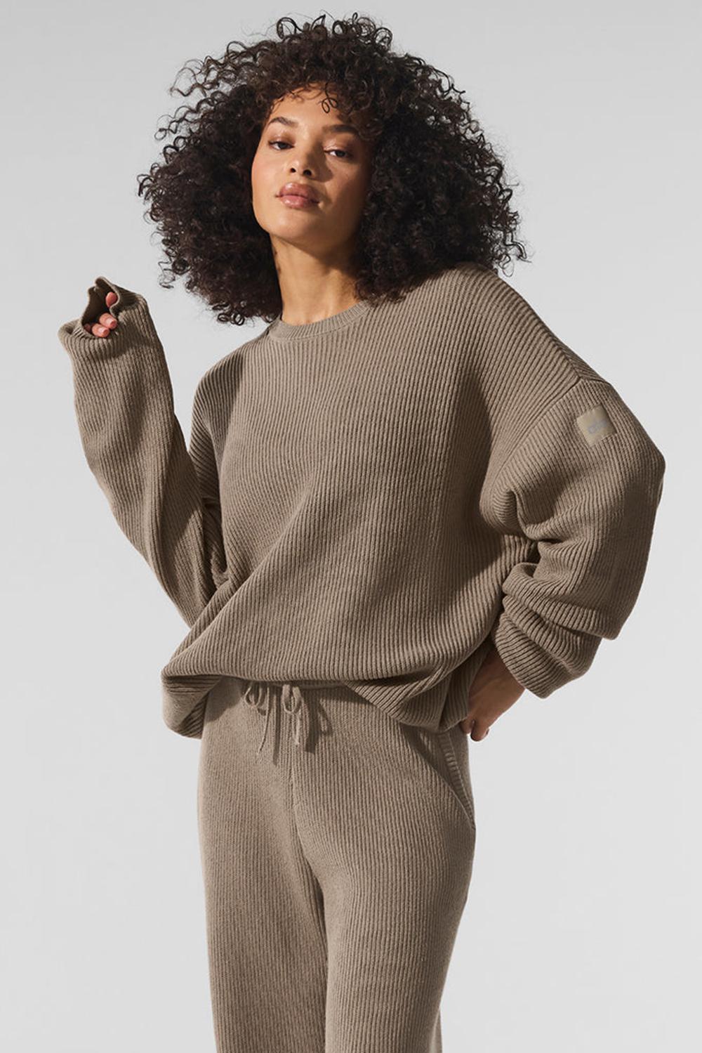 Suéteres Alo Yoga Domain Rib Knit Crew Mujer Gravel | Mexico  EGO-219356