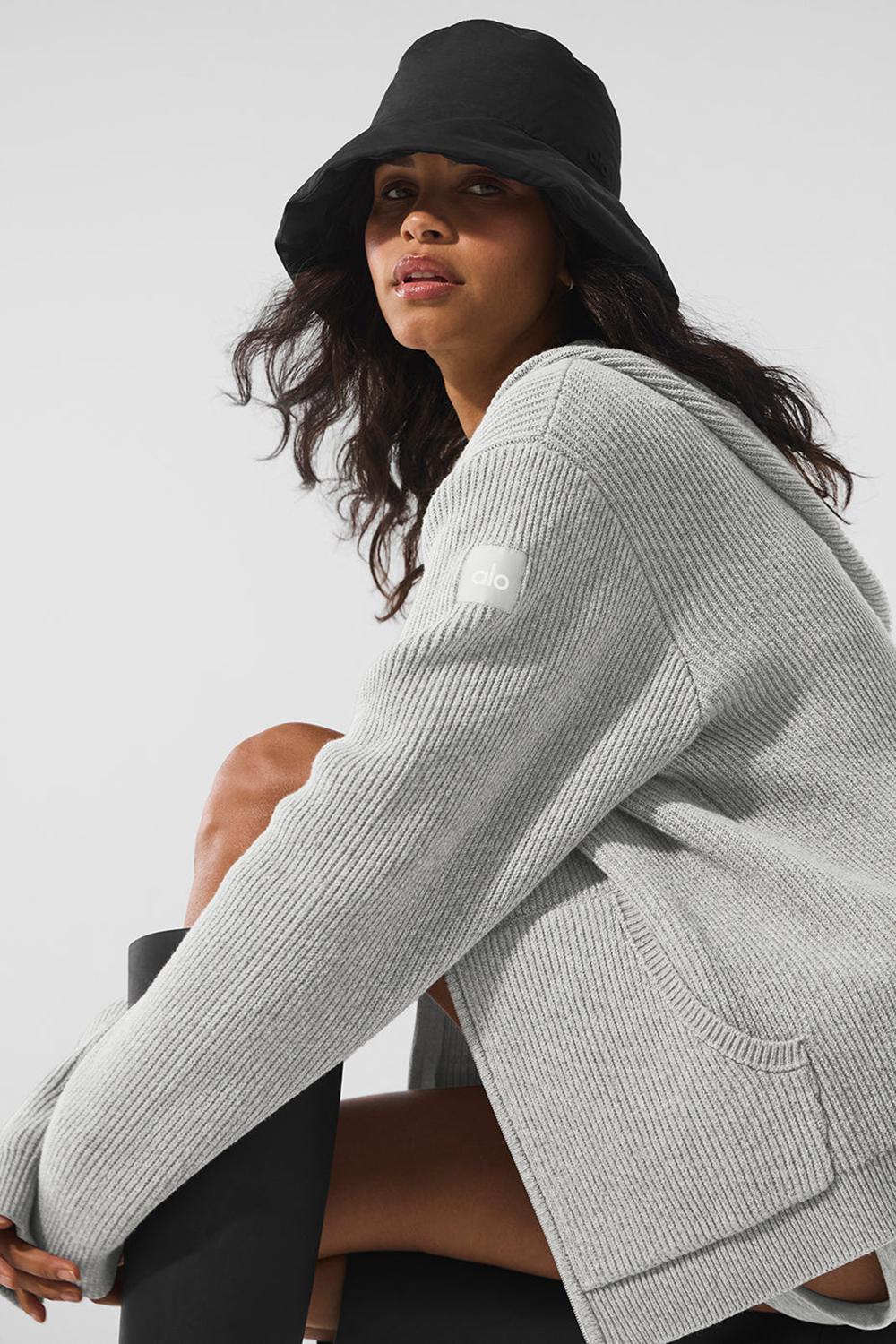Suéteres Alo Yoga Domain Rib Knit Full Zip Mujer Grises | Mexico  EZI-843970
