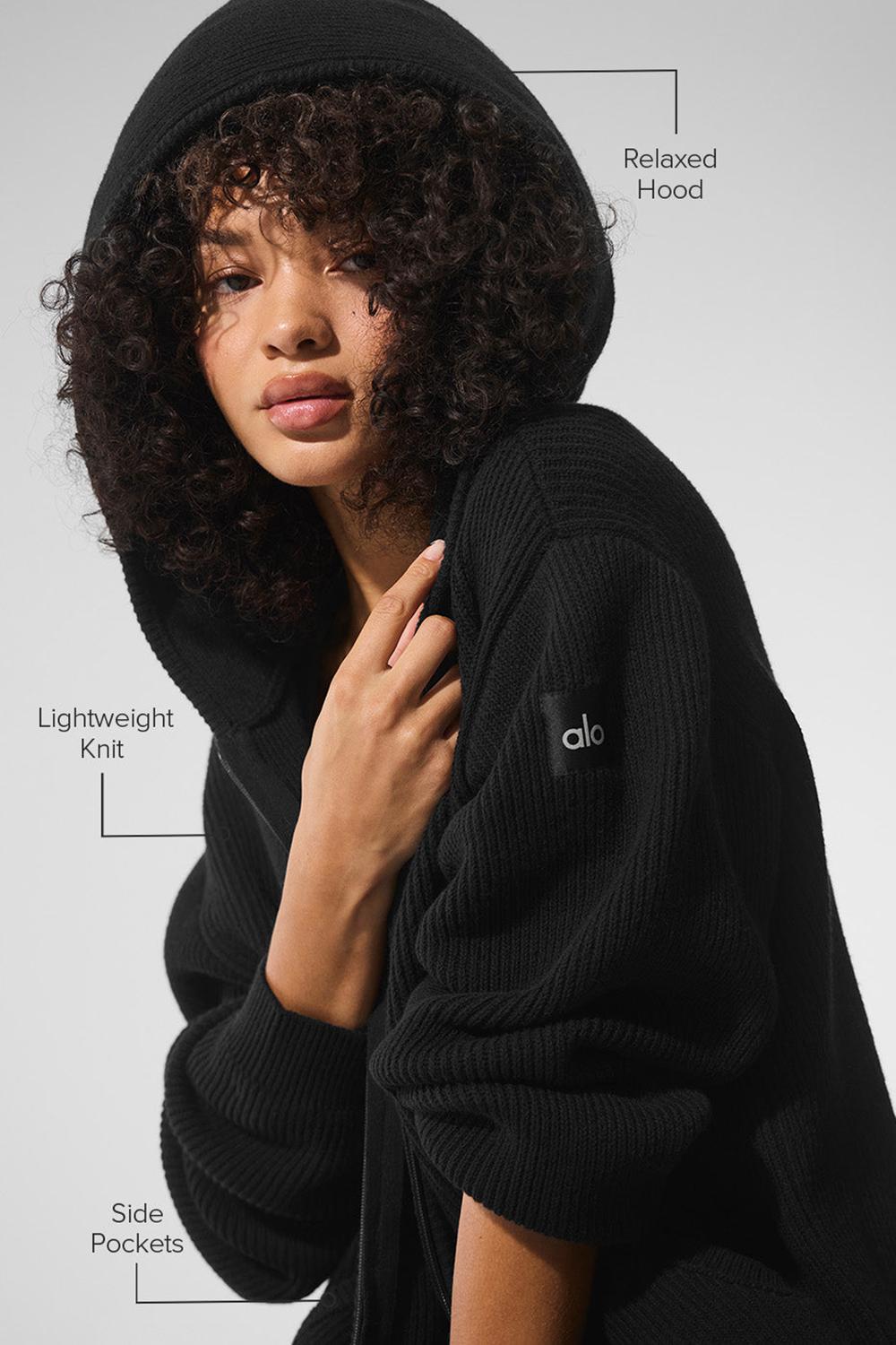 Suéteres Alo Yoga Domain Rib Knit Full Zip Mujer Negros | Mexico  UOJ-847329