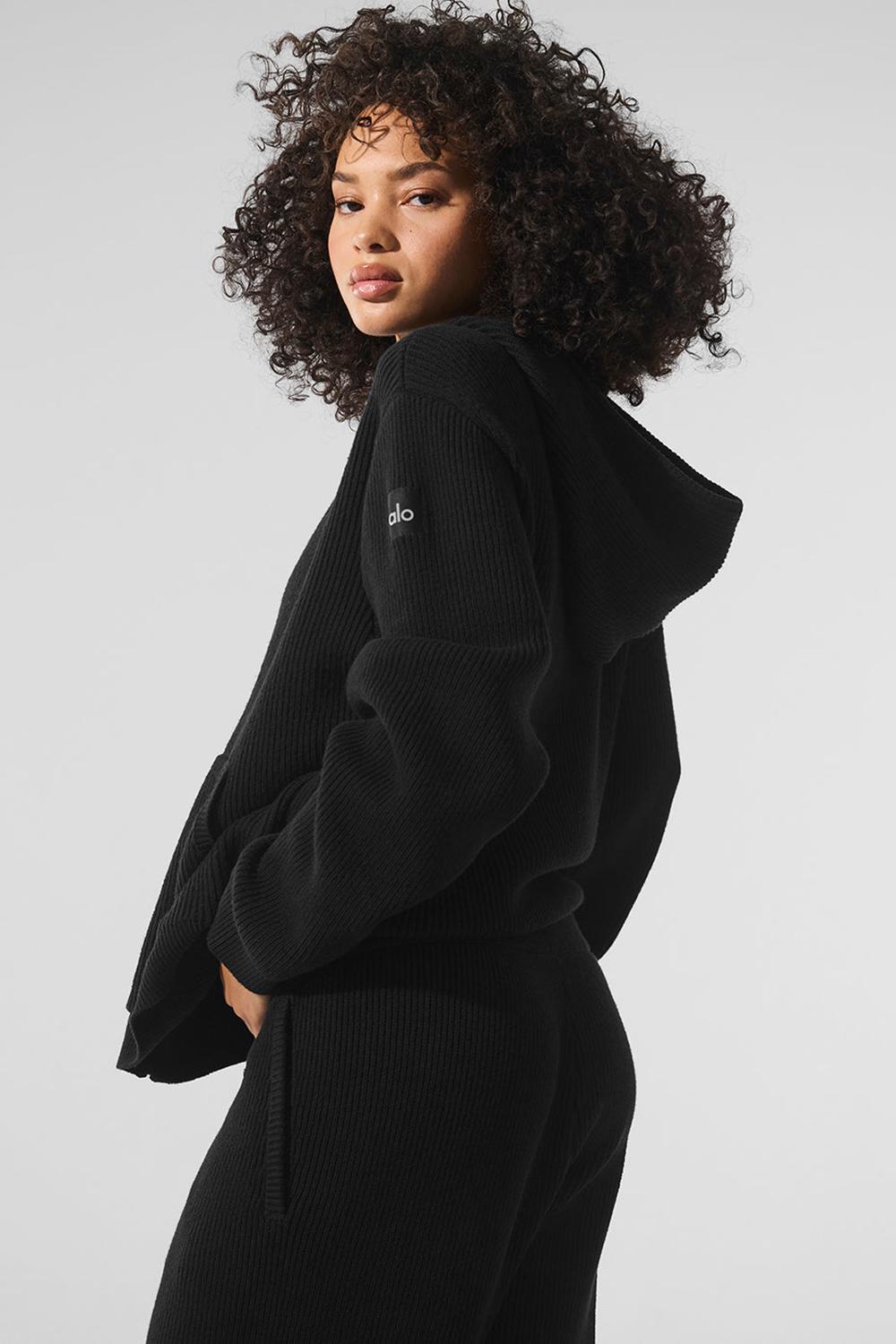 Suéteres Alo Yoga Domain Rib Knit Full Zip Mujer Negros | Mexico  UOJ-847329