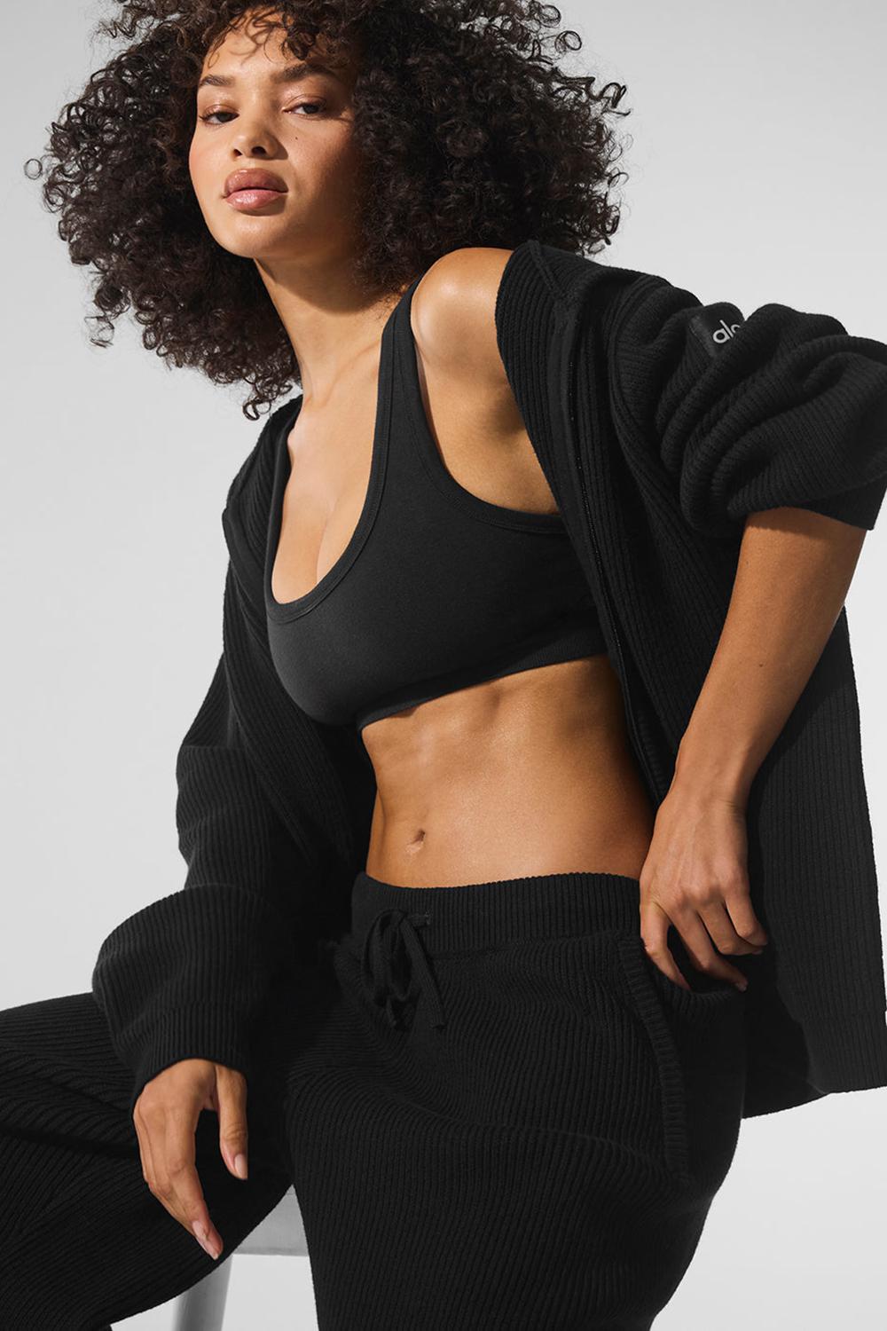 Suéteres Alo Yoga Domain Rib Knit Full Zip Mujer Negros | Mexico  UOJ-847329