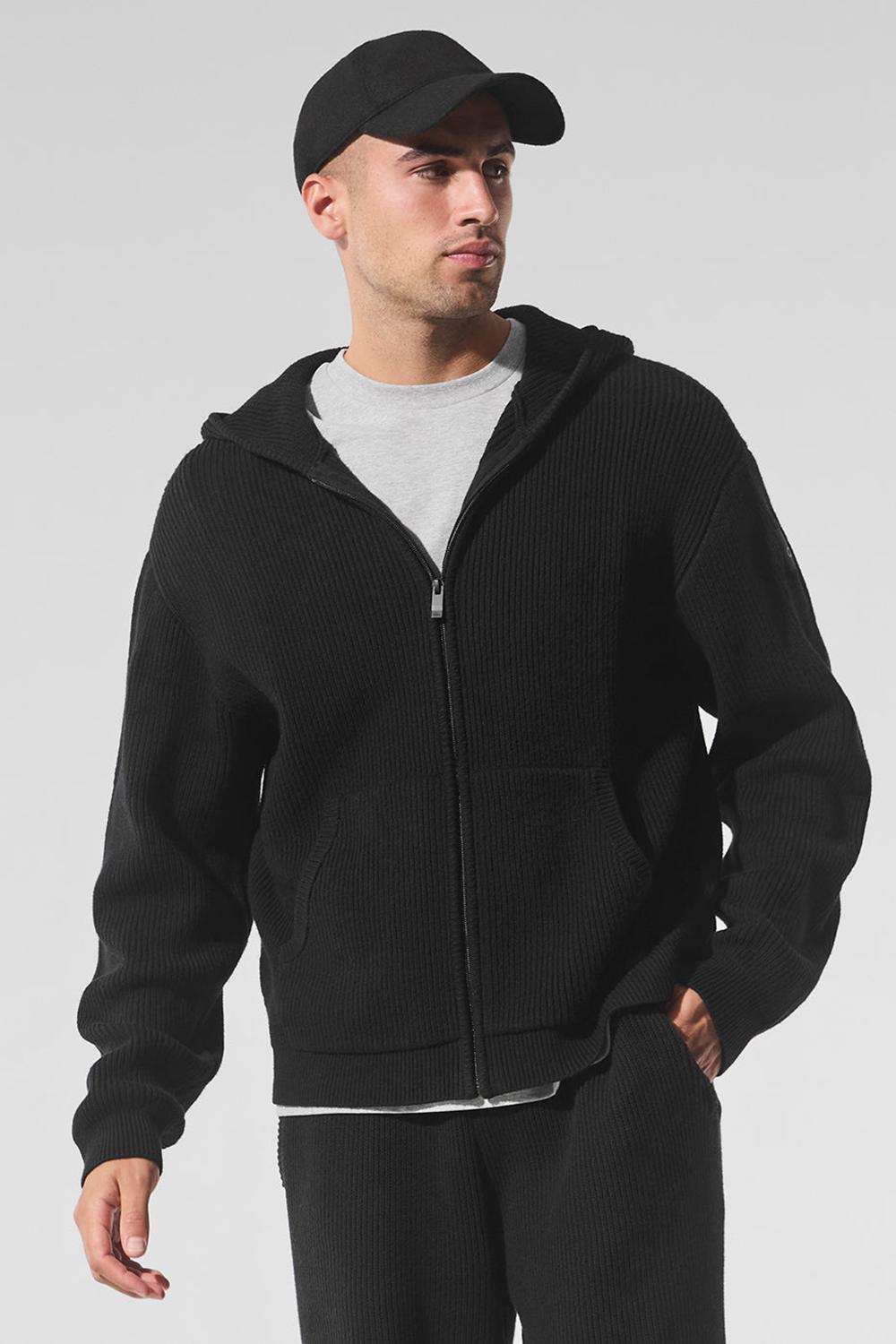 Suéteres Alo Yoga Domain Rib Knit Full Zip Hombre Negros | Mexico  KHG-710598
