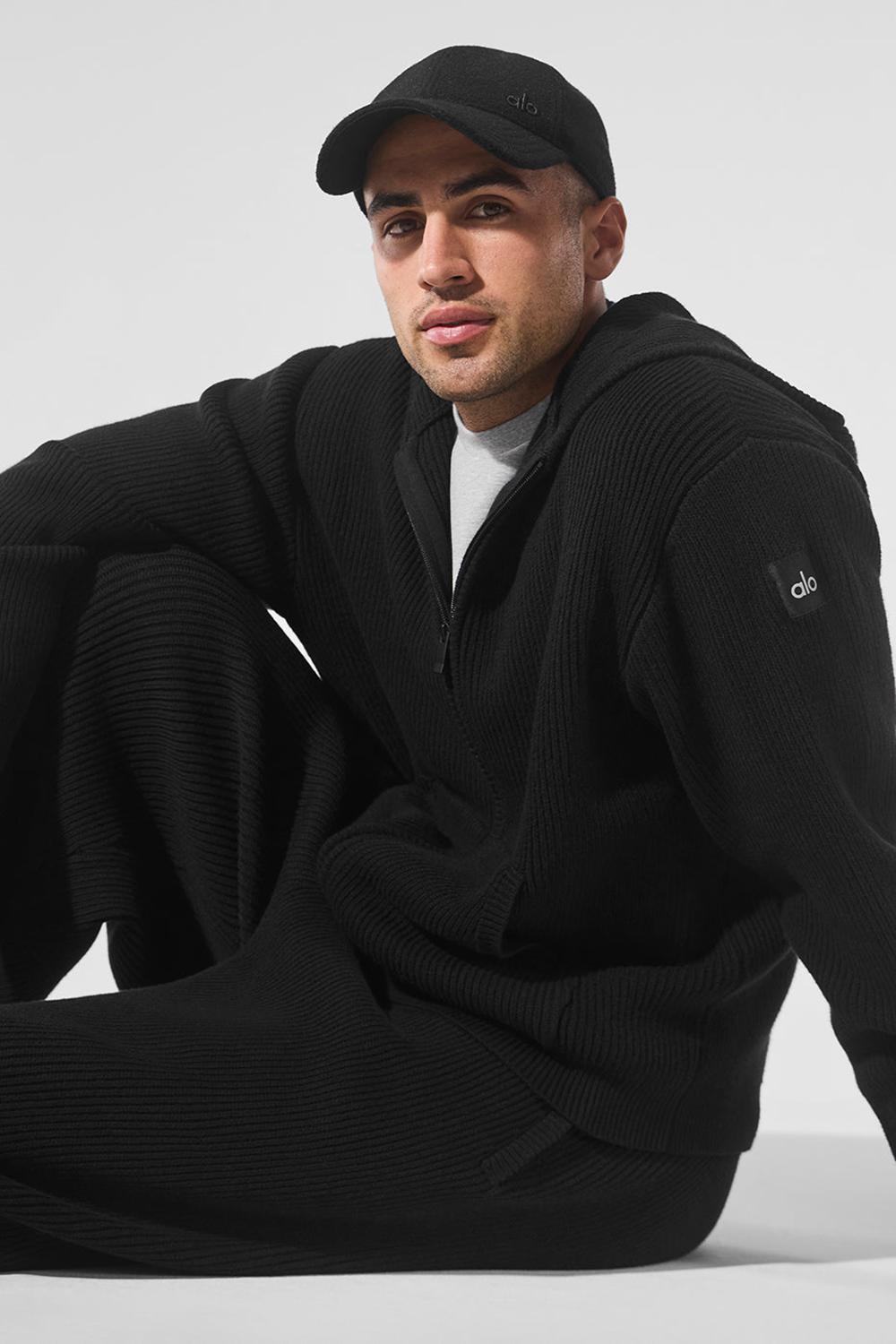 Suéteres Alo Yoga Domain Rib Knit Full Zip Hombre Negros | Mexico  KHG-710598