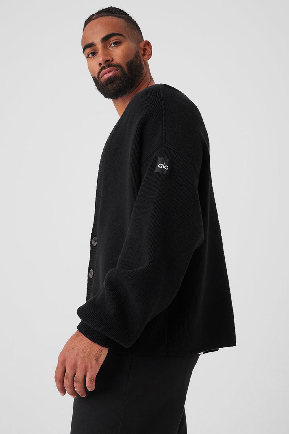 Suéteres Alo Yoga Scholar Cardigan Hombre Negros | Mexico  OWT-970531