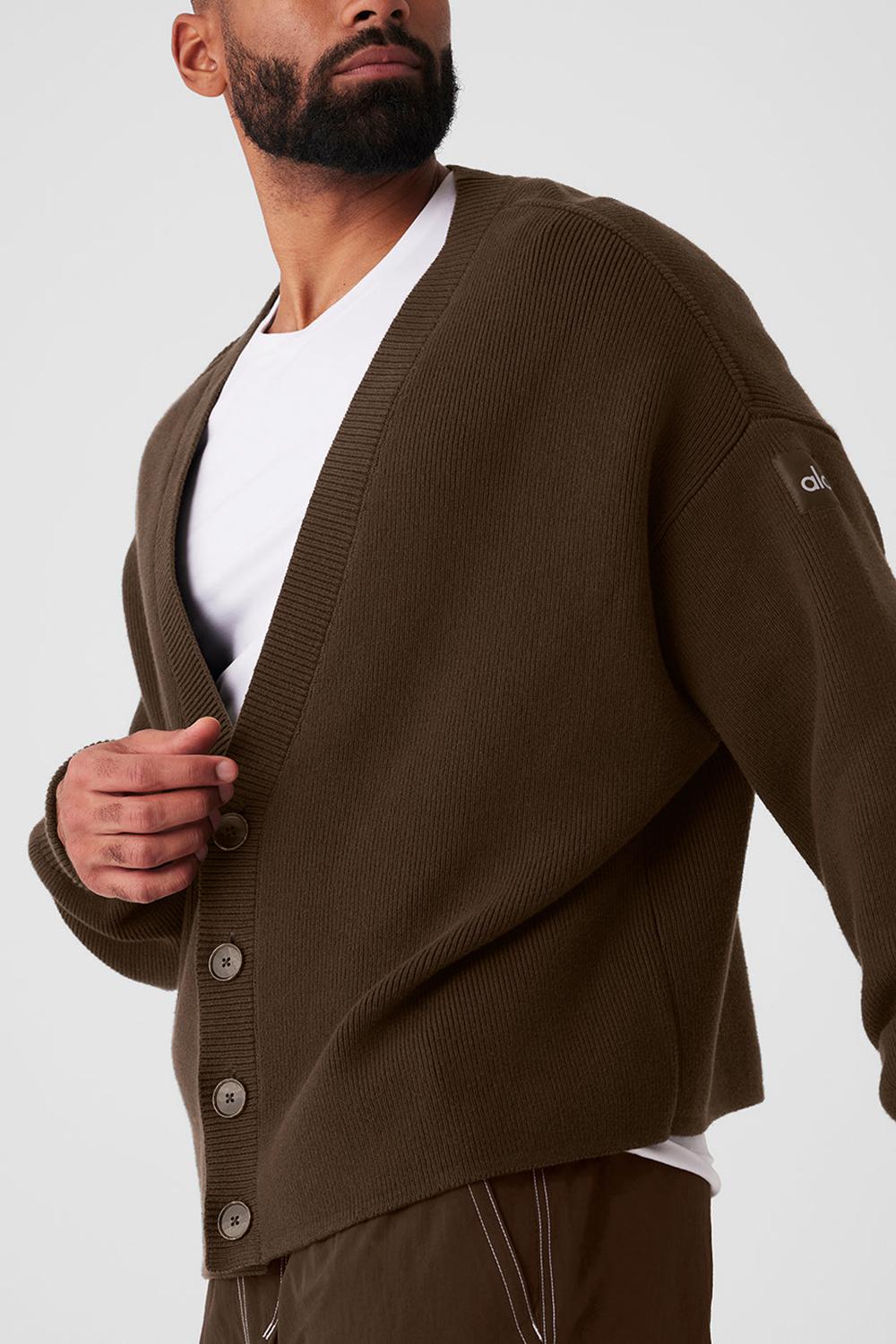 Suéteres Alo Yoga Scholar Cardigan Hombre Espresso | Mexico  ZGB-392107