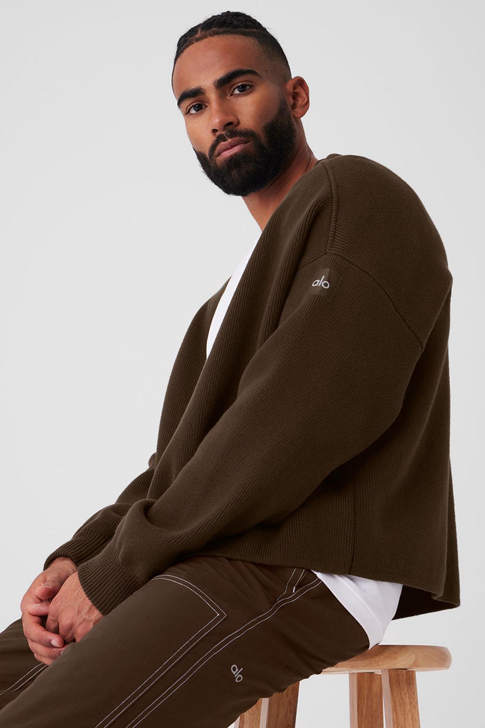Suéteres Alo Yoga Scholar Cardigan Hombre Espresso | Mexico  ZGB-392107