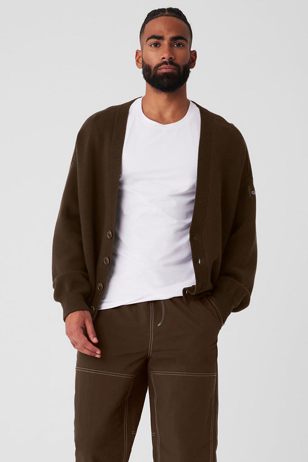 Suéteres Alo Yoga Scholar Cardigan Hombre Espresso | Mexico  ZGB-392107