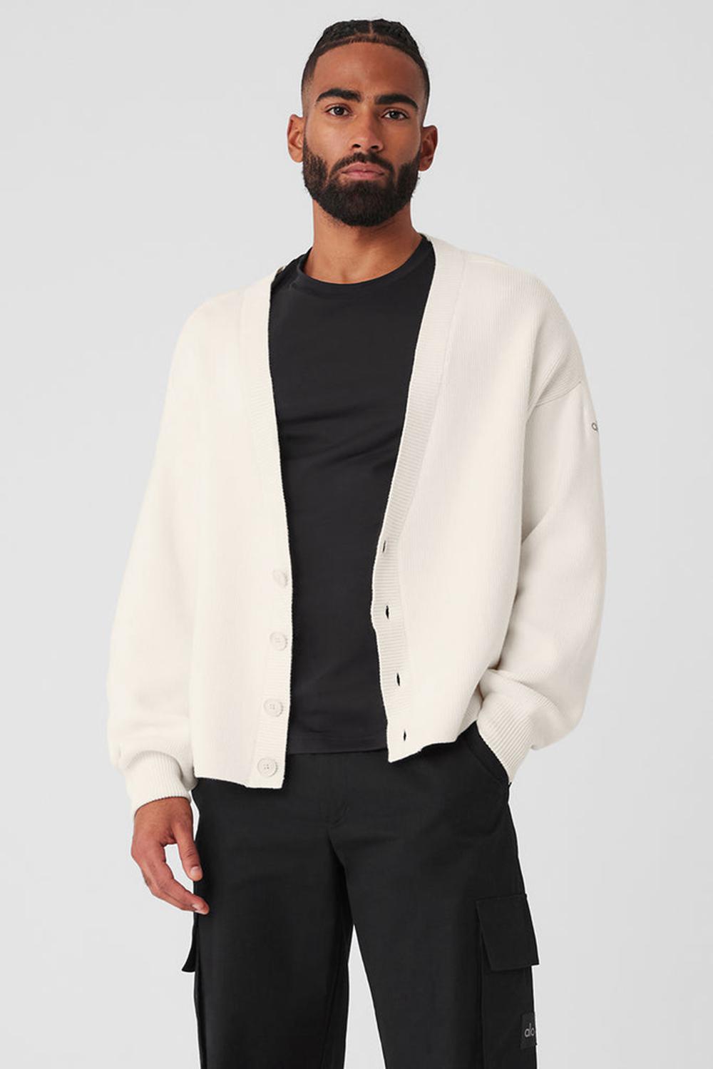 Suéteres Alo Yoga Scholar Cardigan Hombre Ivory | Mexico  JID-394650