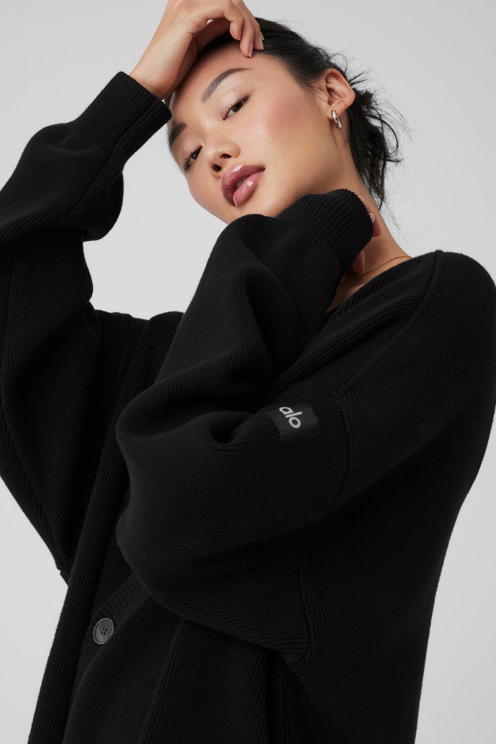 Suéteres Alo Yoga Scholar Cardigan Mujer Negros | Mexico  XAH-539264
