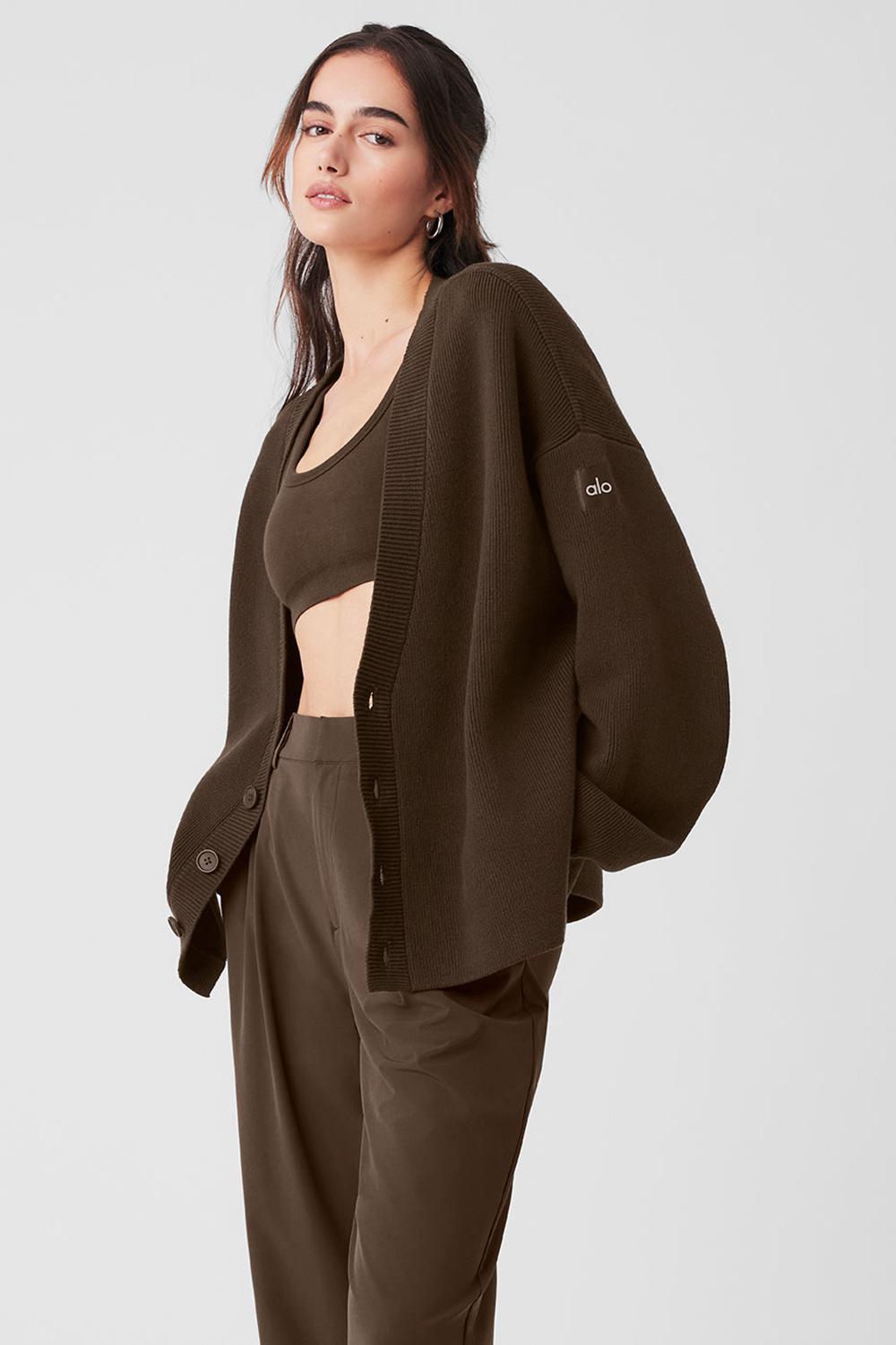 Suéteres Alo Yoga Scholar Cardigan Mujer Espresso | Mexico  TAN-685910