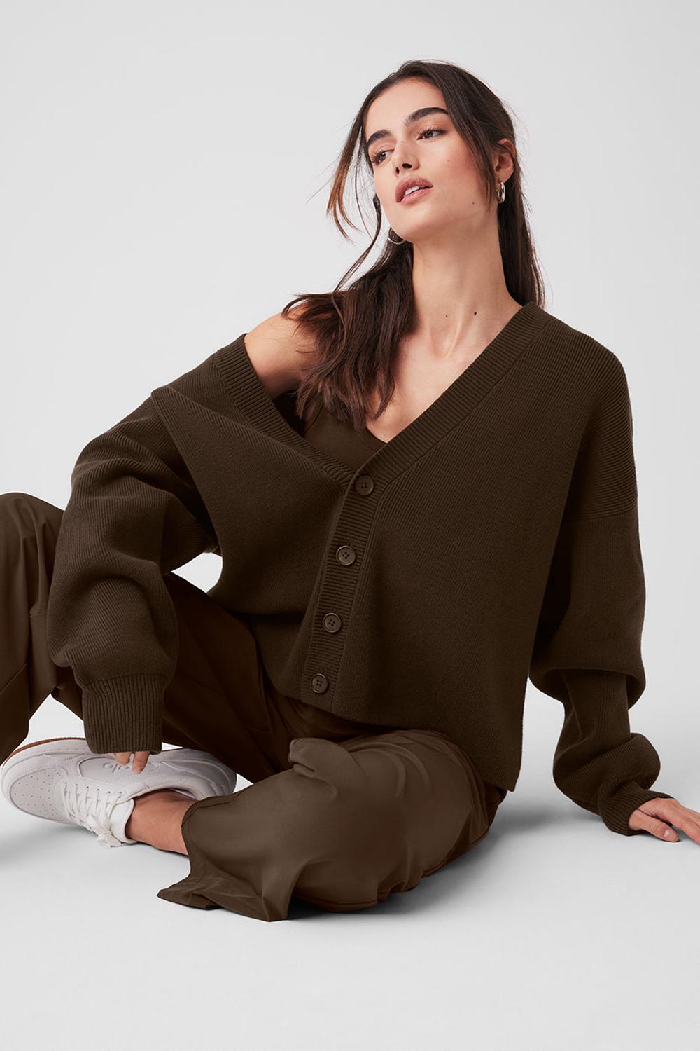 Suéteres Alo Yoga Scholar Cardigan Mujer Espresso | Mexico  TAN-685910