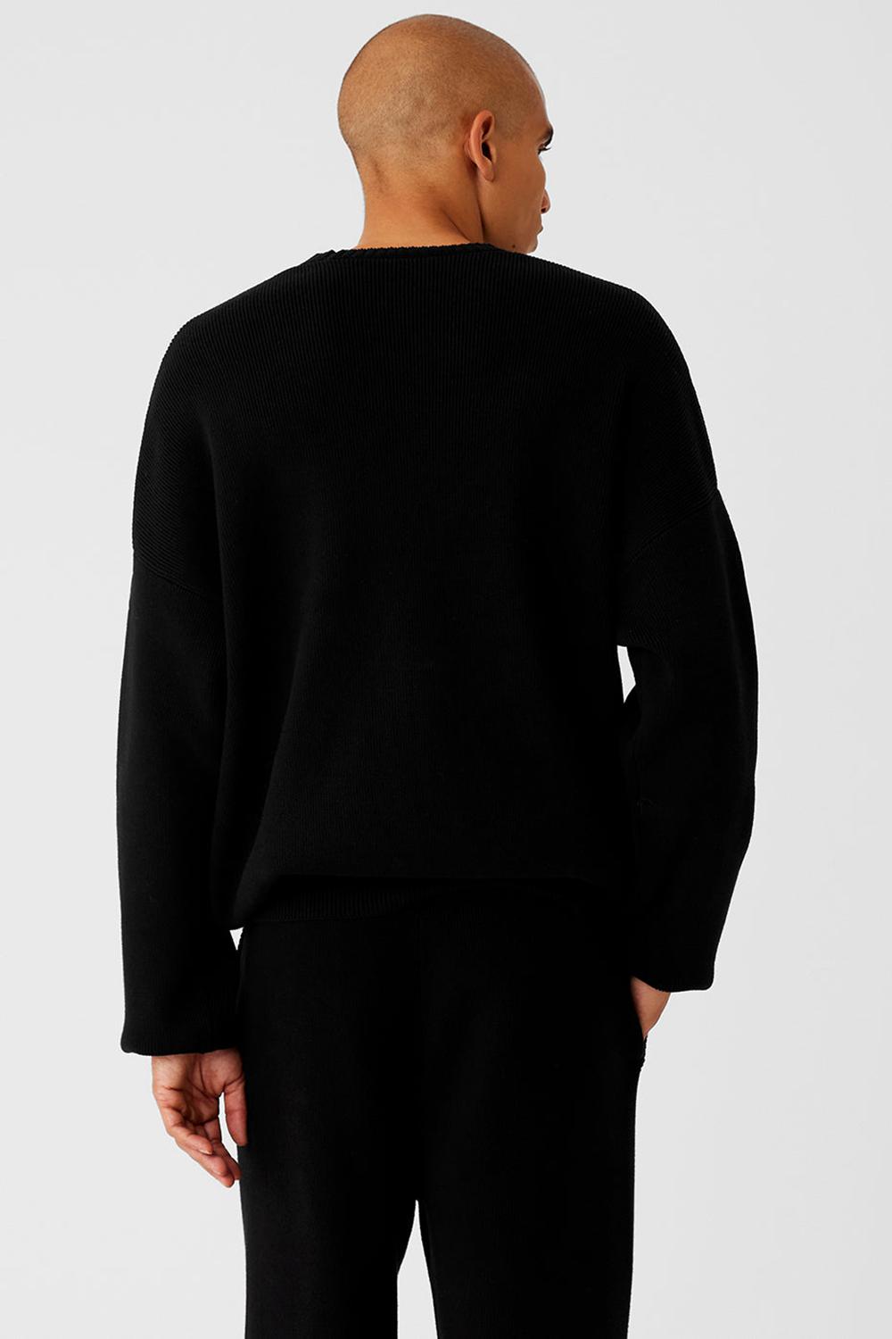 Suéteres Alo Yoga Scholar Crew Neck Hombre Negros | Mexico  CXV-081596