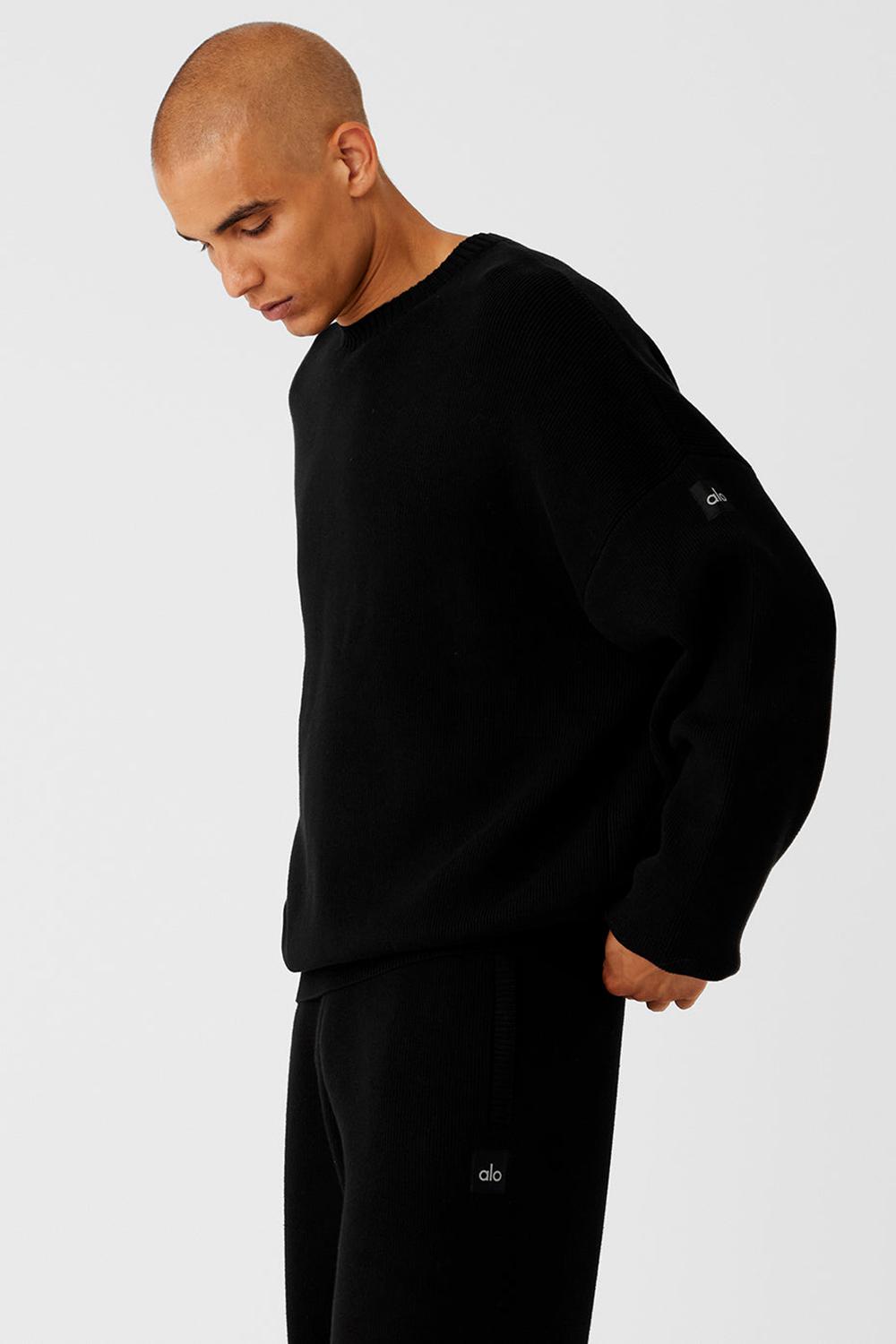 Suéteres Alo Yoga Scholar Crew Neck Hombre Negros | Mexico  CXV-081596