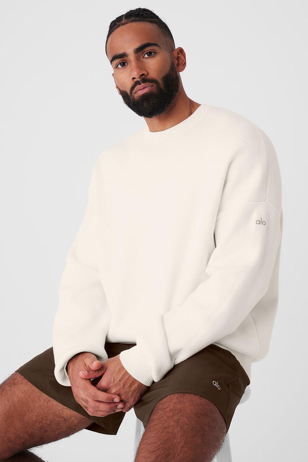 Suéteres Alo Yoga Scholar Crew Neck Hombre Ivory | Mexico  NXJ-452718