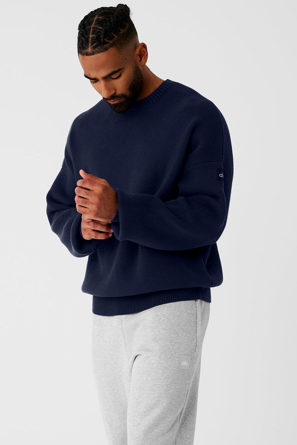 Suéteres Alo Yoga Scholar Crew Neck Hombre Azul Marino | Mexico  FBZ-109628
