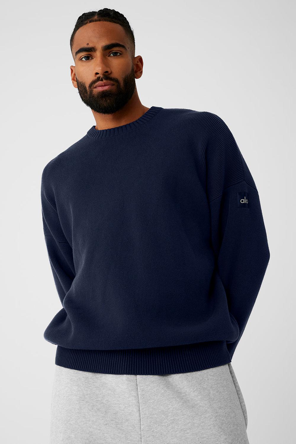 Suéteres Alo Yoga Scholar Crew Neck Hombre Azul Marino | Mexico  FBZ-109628