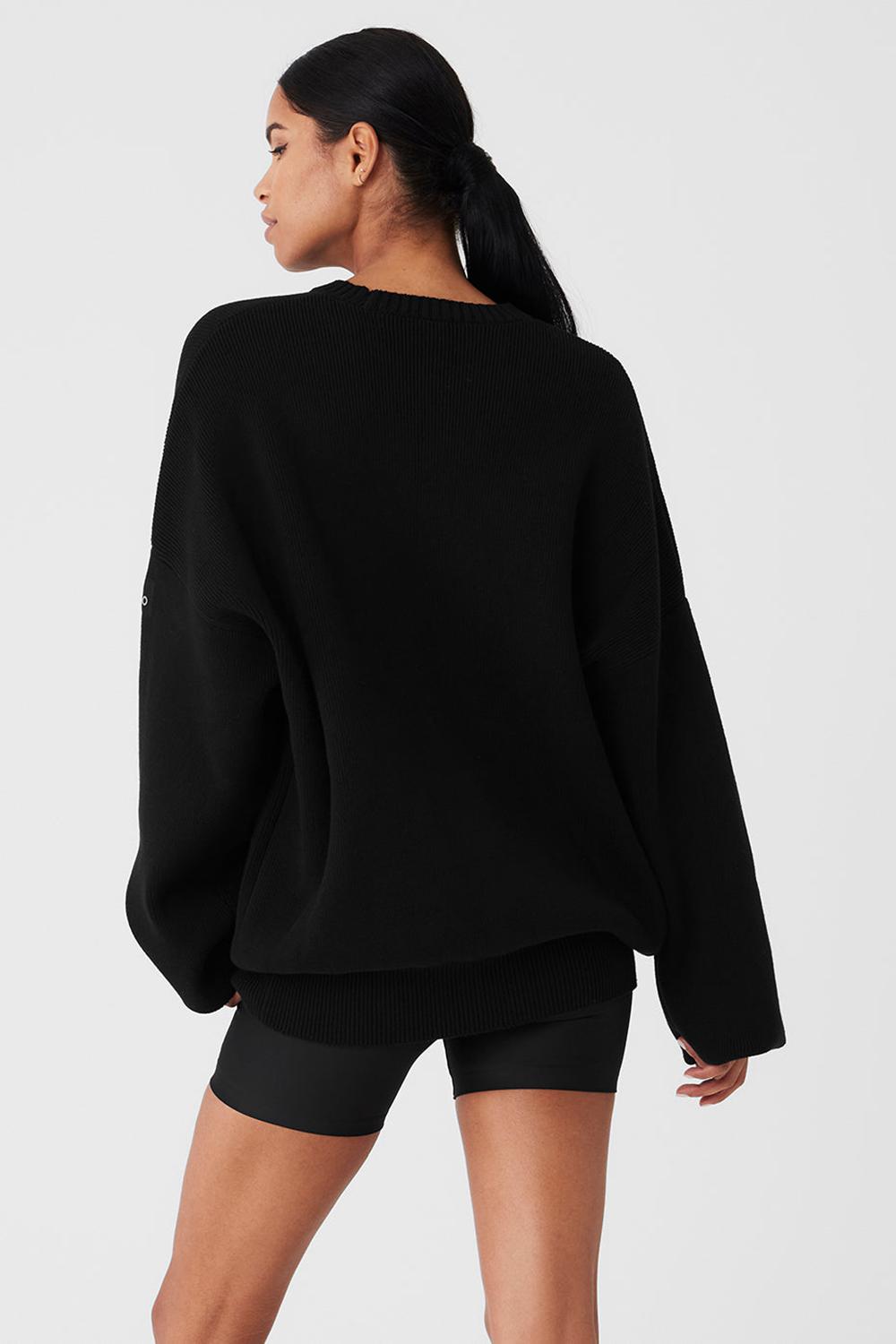 Suéteres Alo Yoga Scholar Crew Neck Mujer Negros | Mexico  HND-568793