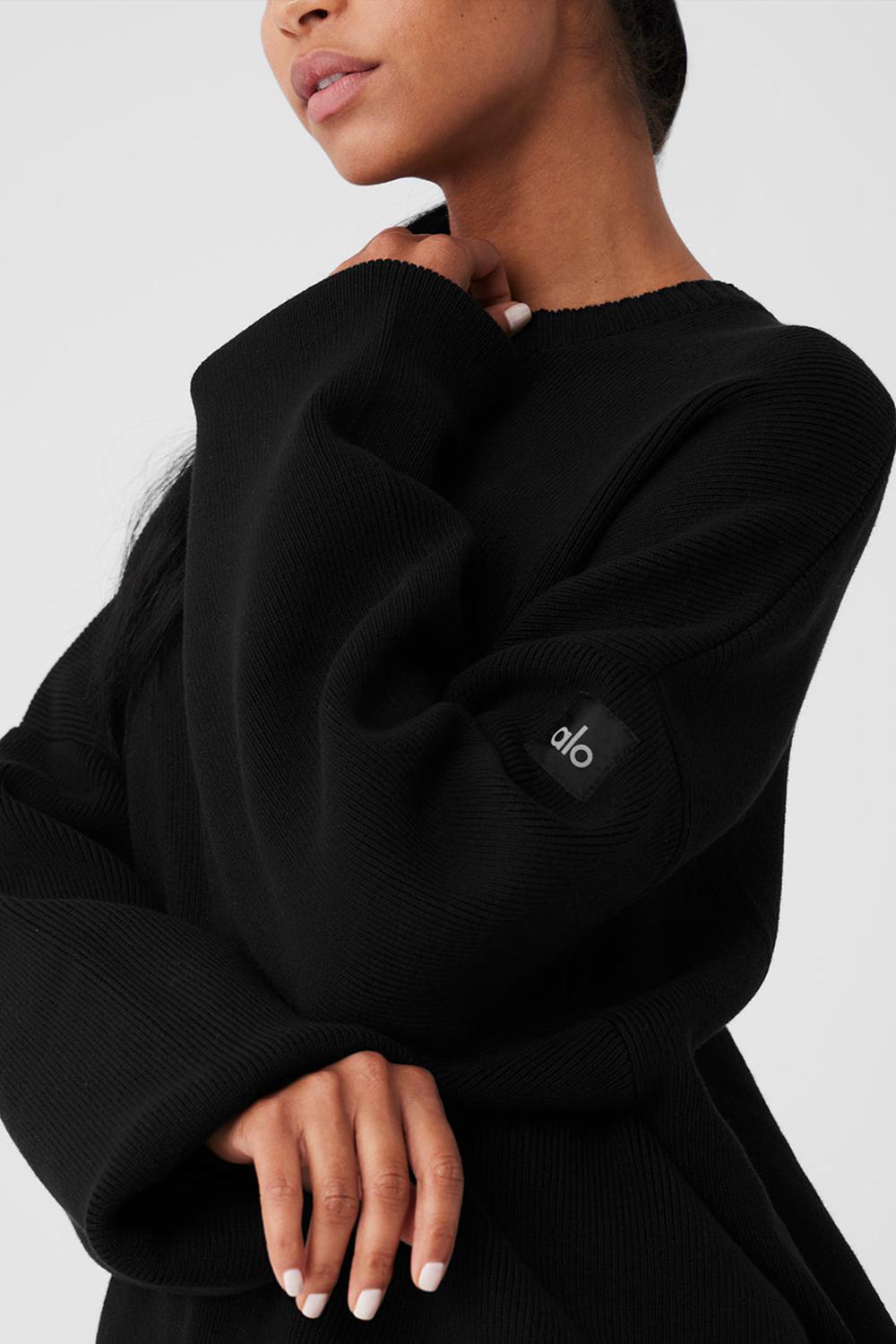 Suéteres Alo Yoga Scholar Crew Neck Mujer Negros | Mexico  HND-568793