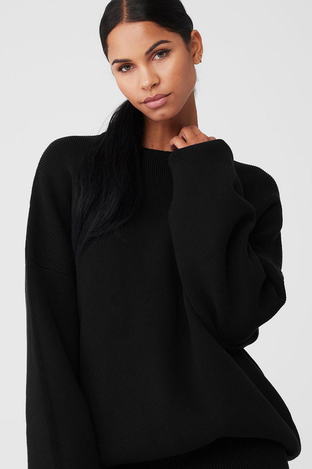 Suéteres Alo Yoga Scholar Crew Neck Mujer Negros | Mexico  HND-568793