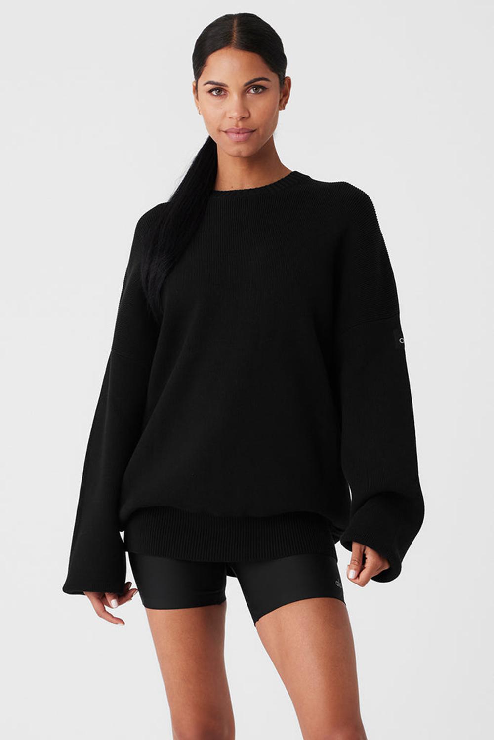 Suéteres Alo Yoga Scholar Crew Neck Mujer Negros | Mexico  HND-568793