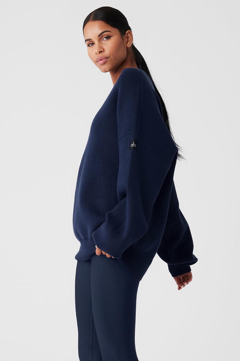 Suéteres Alo Yoga Scholar Crew Neck Mujer Azul Marino | Mexico  VOF-712360