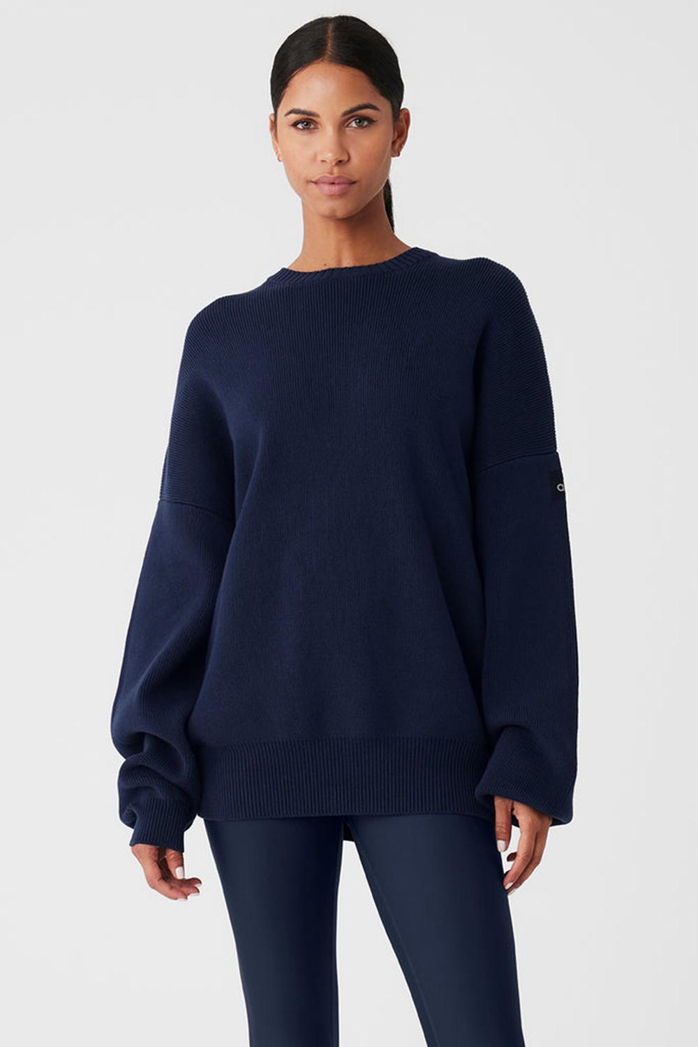 Suéteres Alo Yoga Scholar Crew Neck Mujer Azul Marino | Mexico  VOF-712360