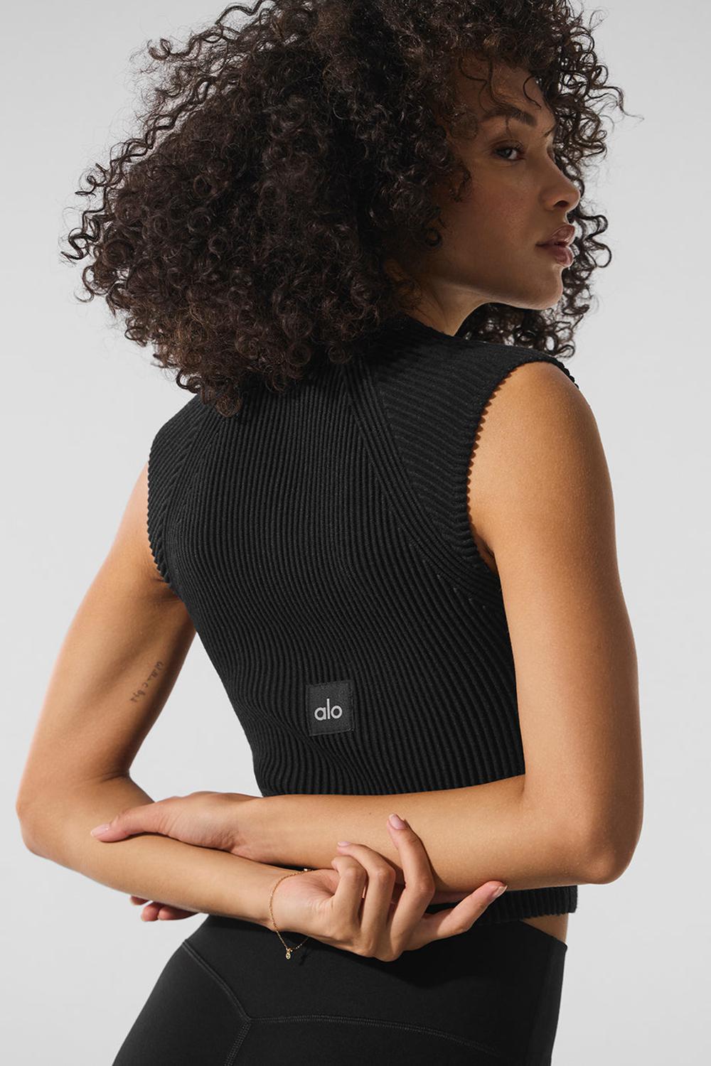 Tops Alo Yoga Denim Knit Sleeveless Full Zip Mujer Negros | Mexico  TQH-248051