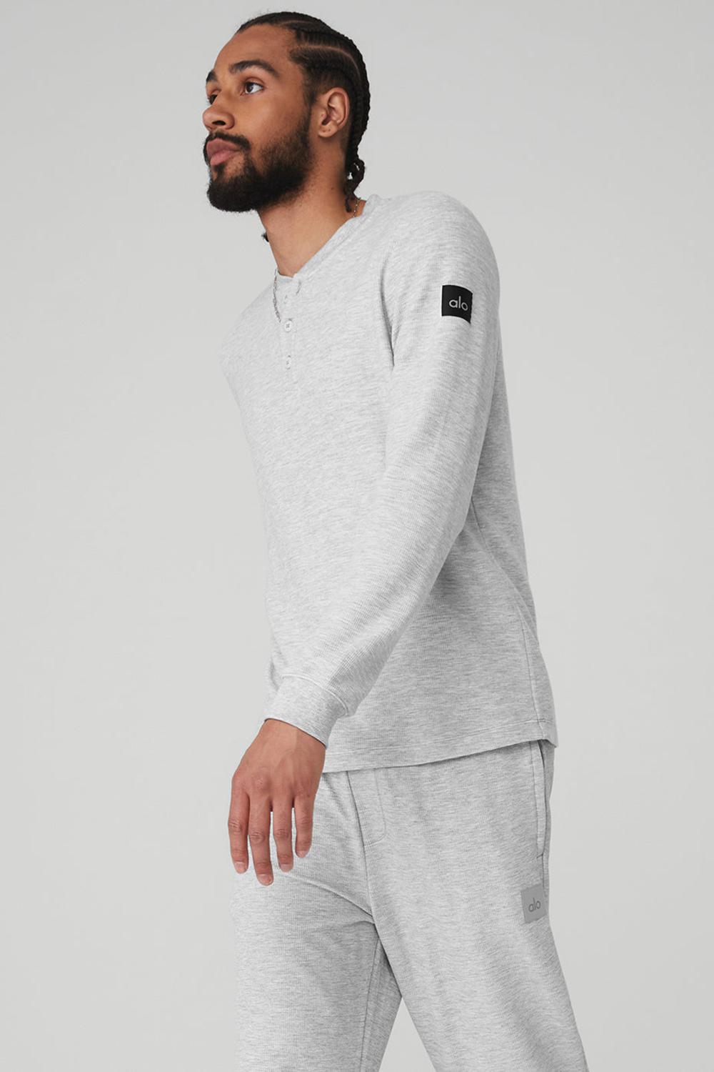 Tops Alo Yoga Micro Waffle Fast Break Henley Hombre Grises | Mexico  VNJ-147683