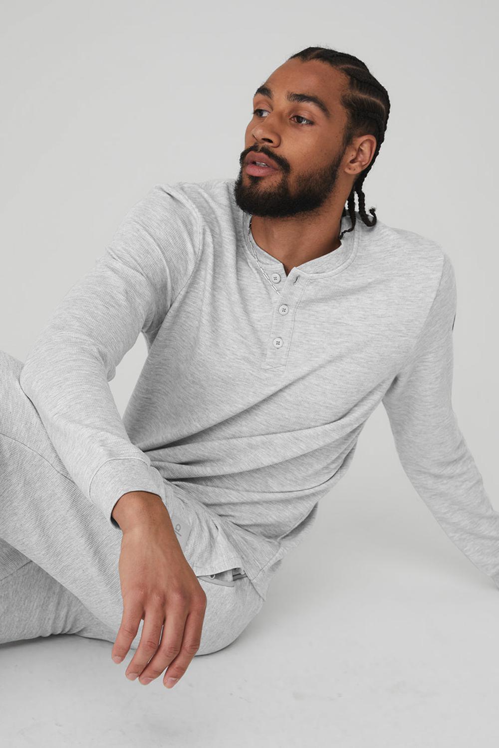 Tops Alo Yoga Micro Waffle Fast Break Henley Hombre Grises | Mexico  VNJ-147683