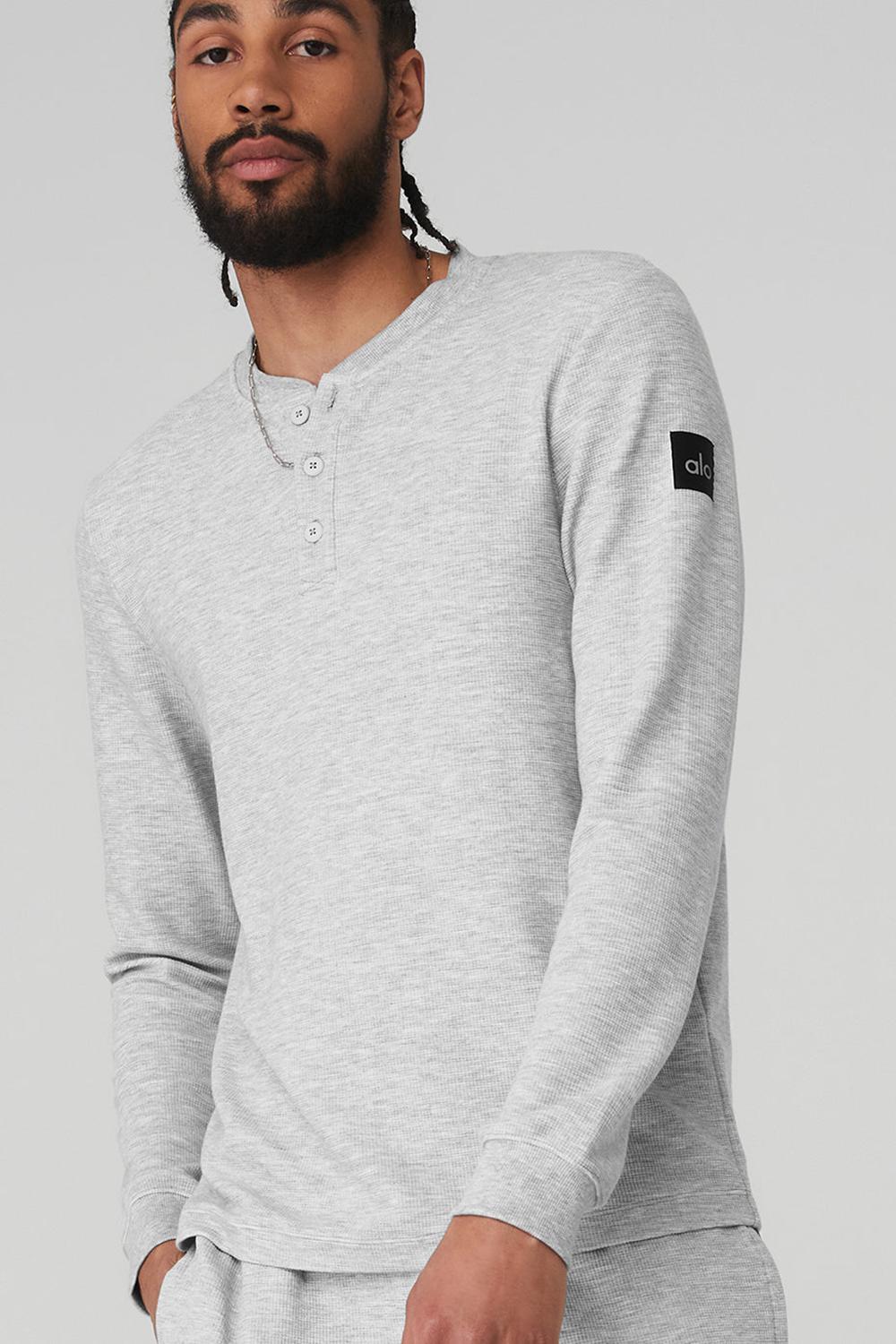 Tops Alo Yoga Micro Waffle Fast Break Henley Hombre Grises | Mexico  VNJ-147683
