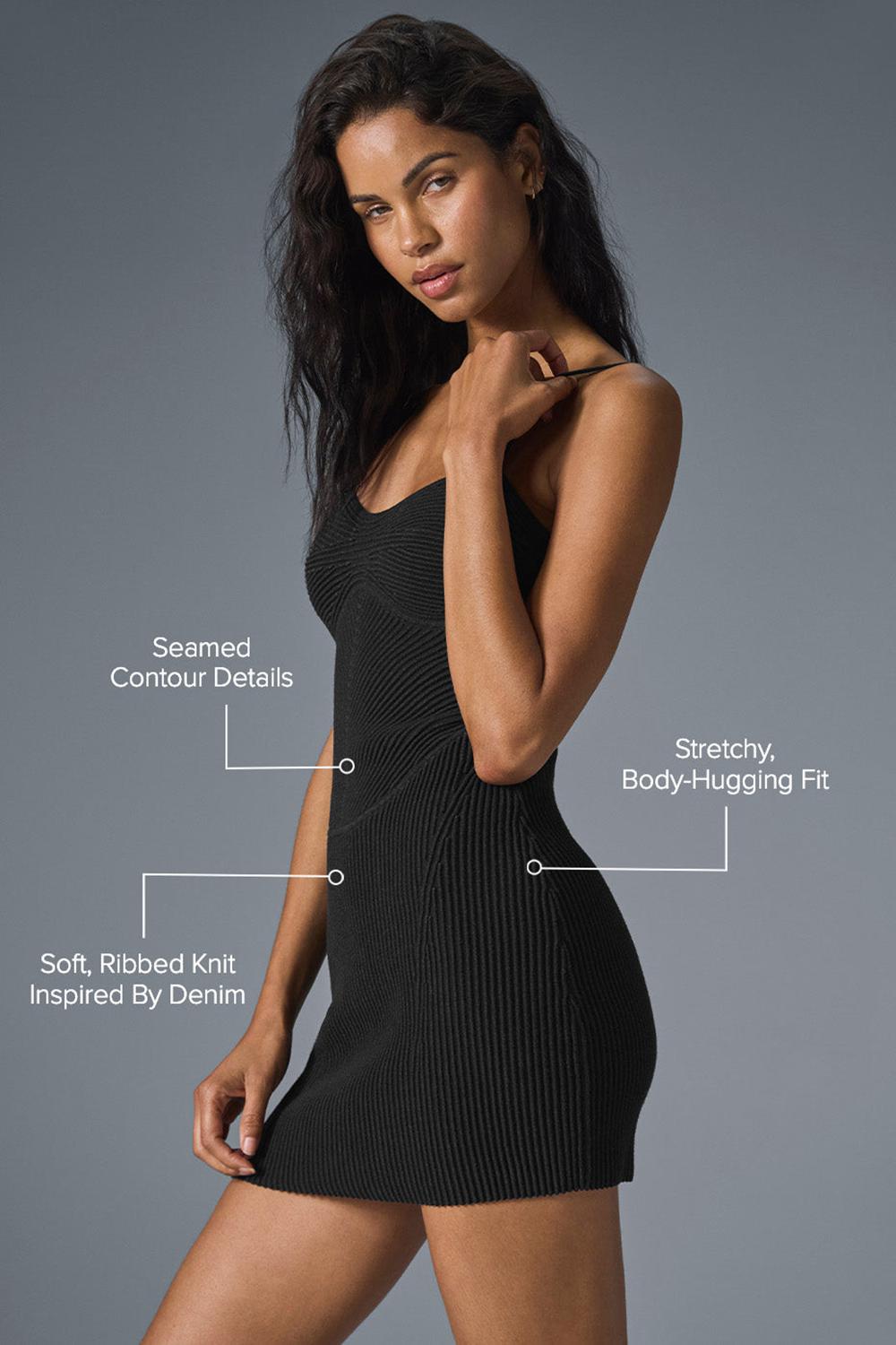 Vestido Alo Yoga Denim Knit Mini Mujer Negros | Mexico  WNE-916248