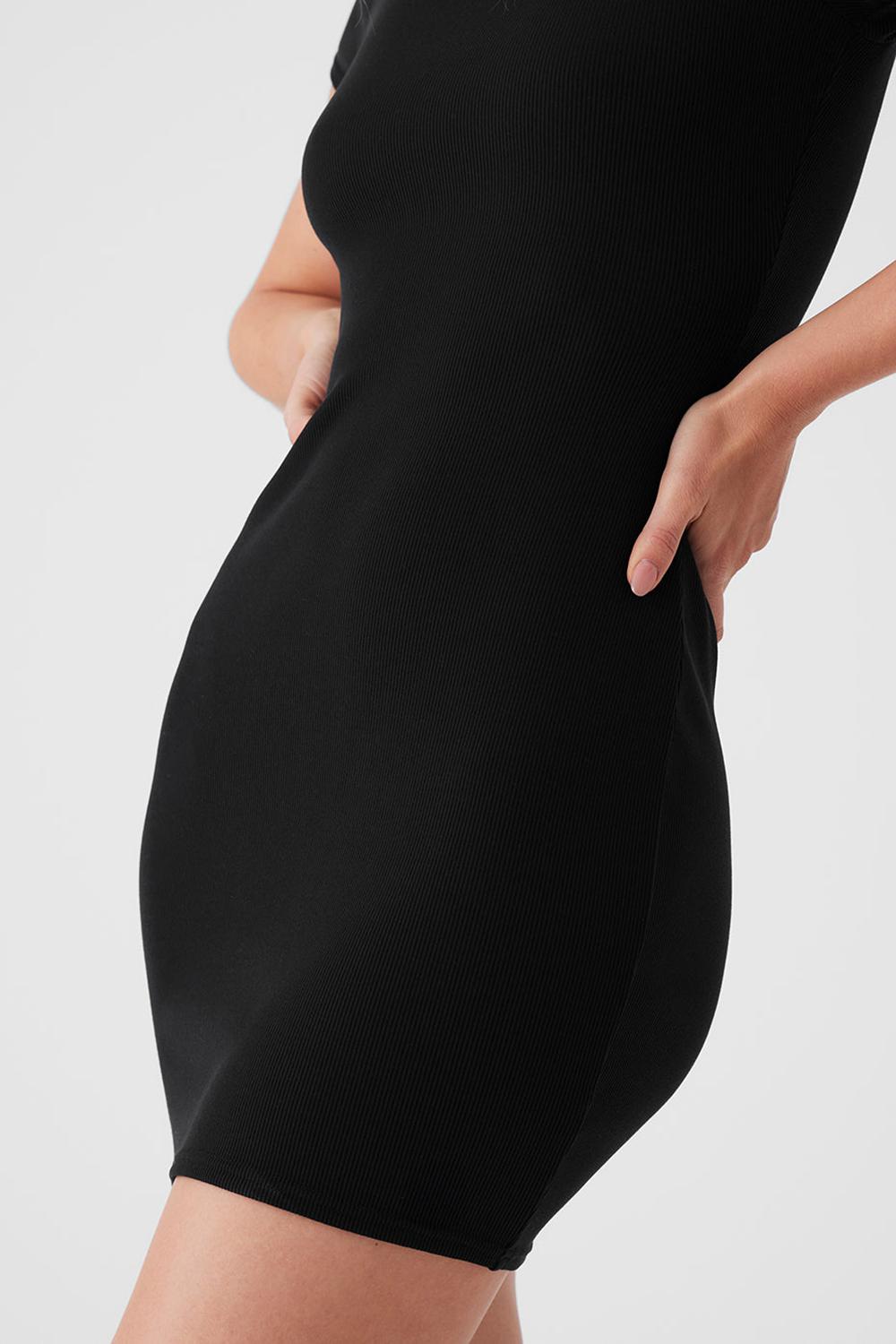 Vestido Alo Yoga Goddess Ribbed Short Sleeve Mujer Negros | Mexico  WNA-031475