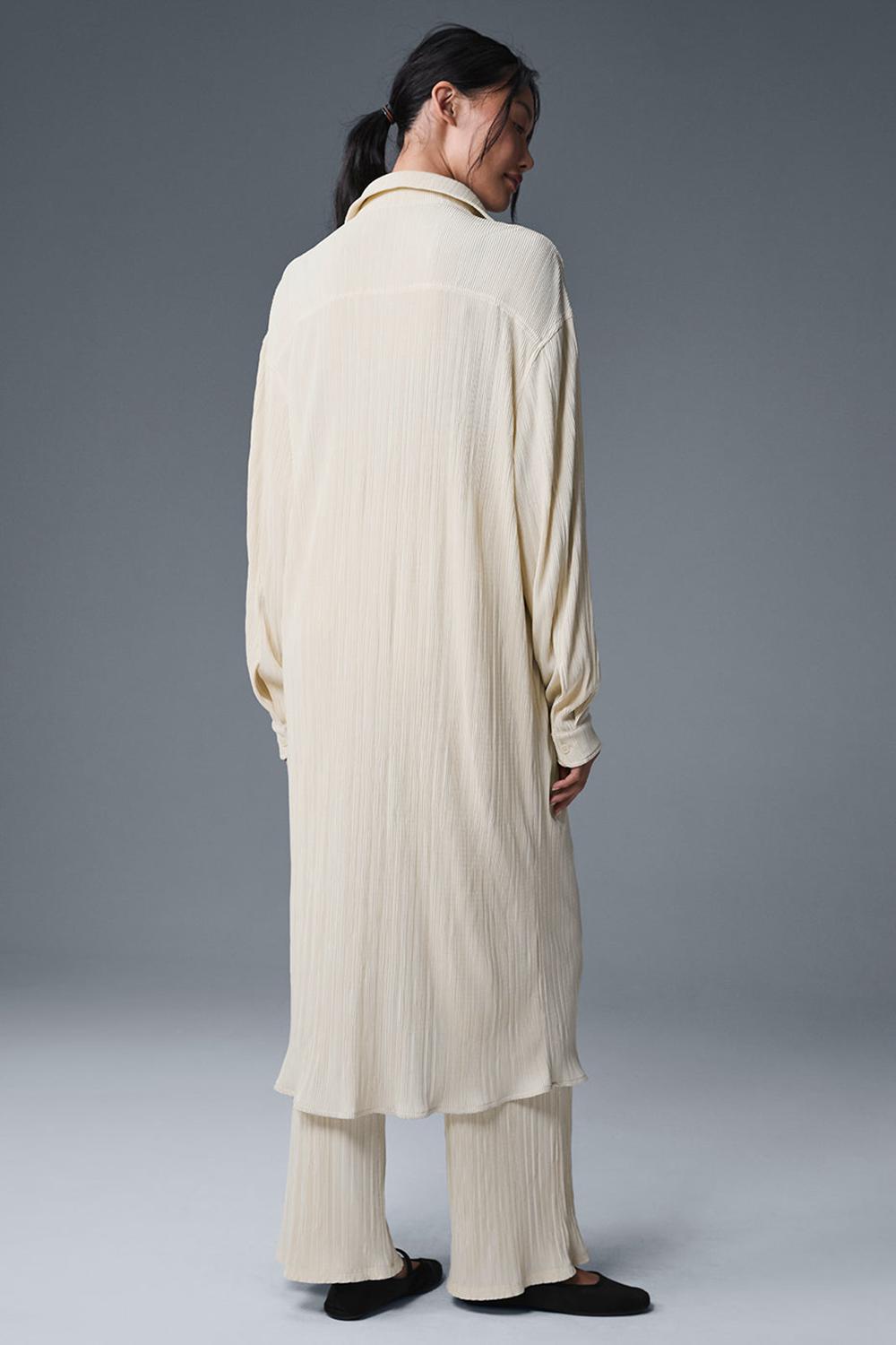Vestido Alo Yoga Micro Plisse Shirt Mujer Oat Milk | Mexico  RXB-409527